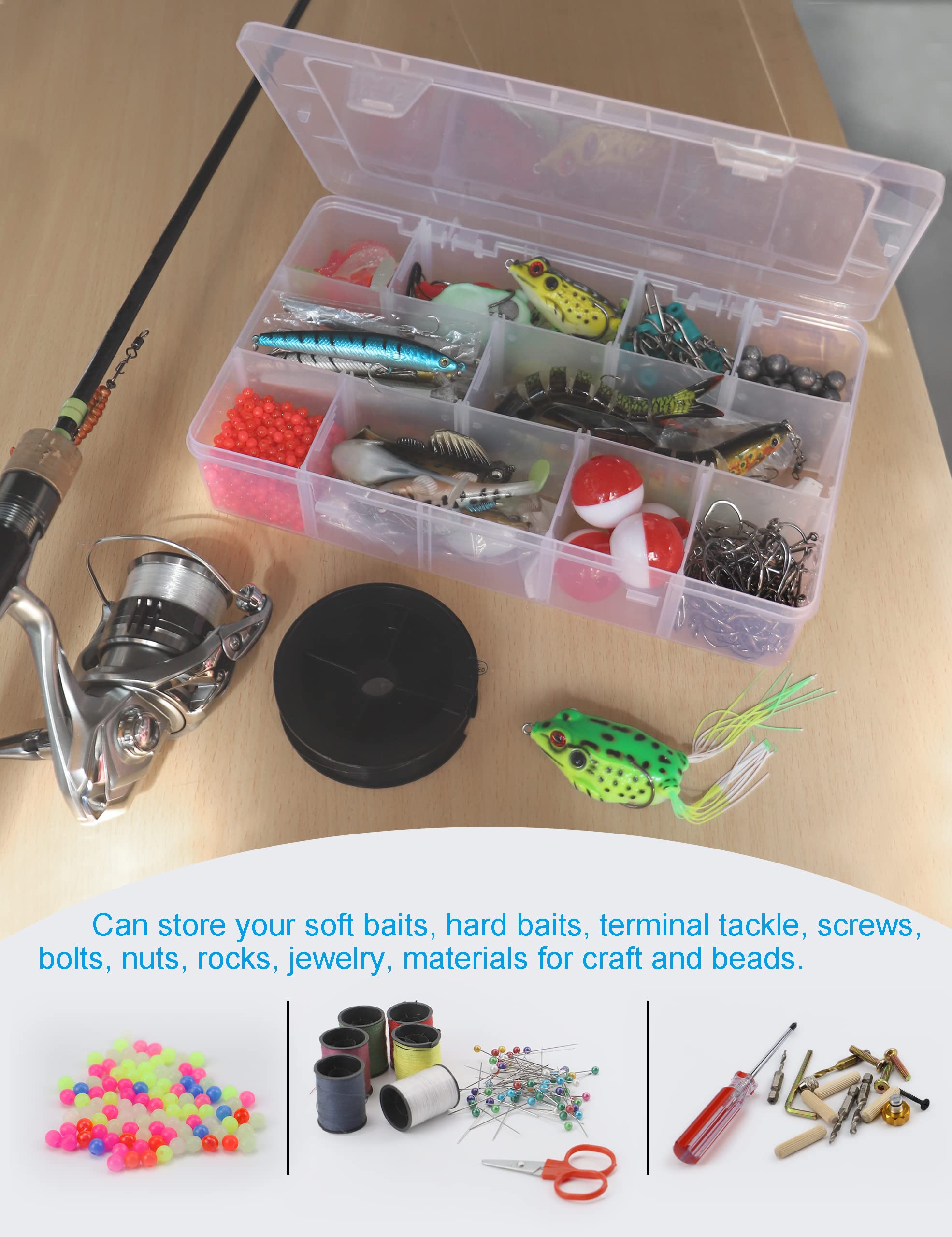 Clear Plastic Organizer Box with 15 Large Dividers - Bead Storage, Tackle Box & Snack Container for Crafts, Fishing & Kitchen Organization
