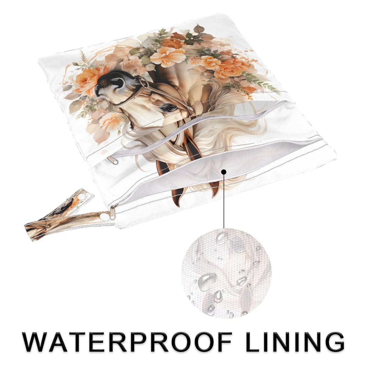 Waterproof Floral Horse Wet Dry Bag 2-Pack - Reusable Travel Laundry Bag, Swimsuit Storage & Cloth Diaper Organizer for Beach, Pool, Gym, Yoga - Ideal for Swimming, Sports & Baby Care