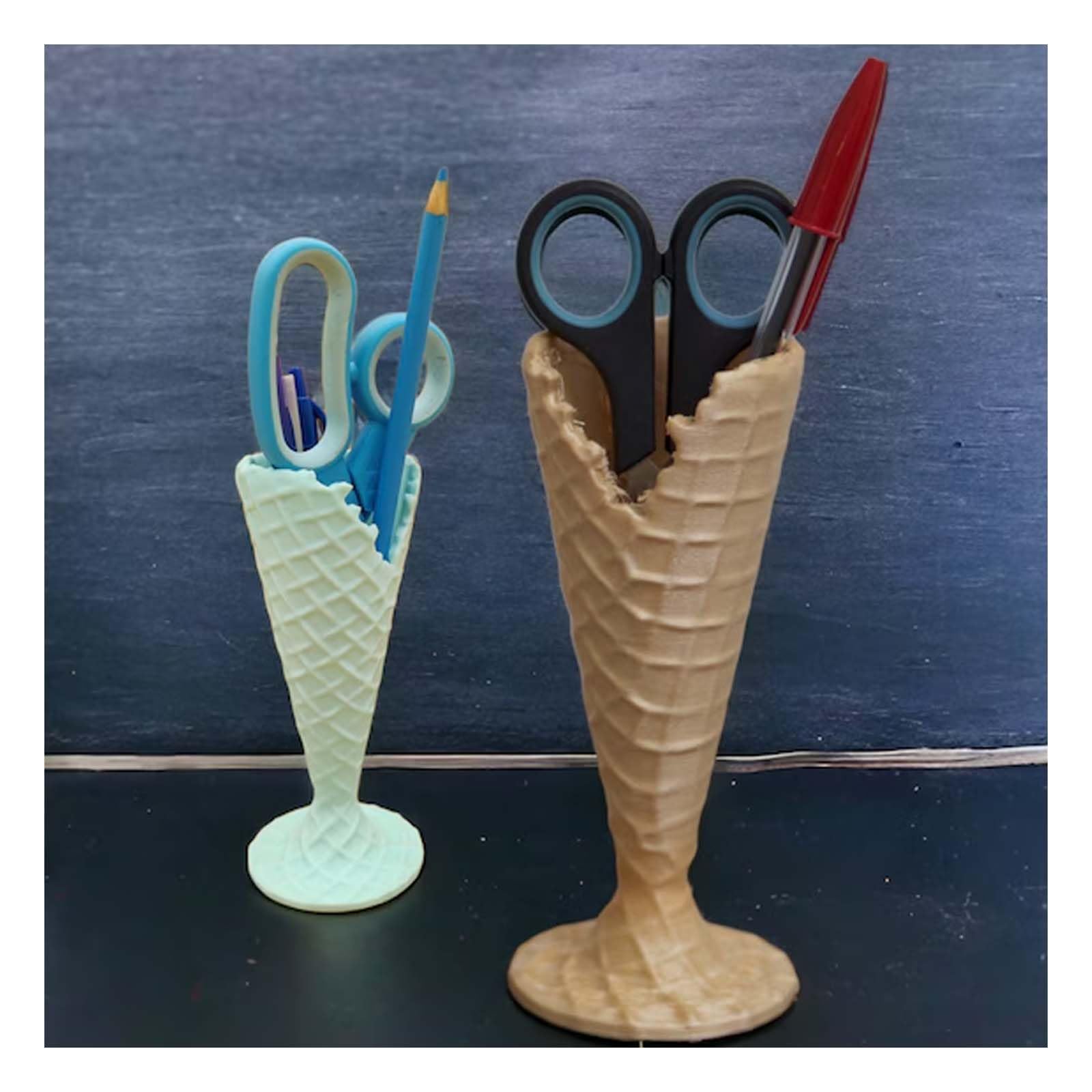 3D Printed Personalized Desk Pen Holder - Cute Purple Pen Storage Organizer with Free Mini Ice Cream Holder | Perfect for Office, School & Home Workspace Organization