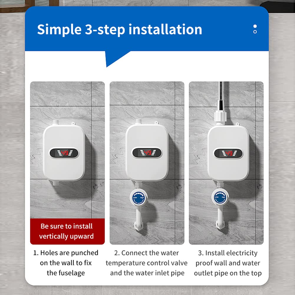 Instant Electric Tankless Water Heater - LCD Digital Thermostat for Bathroom & Kitchen | Fast Hot Water On Demand for Showers, Sinks & Faucets