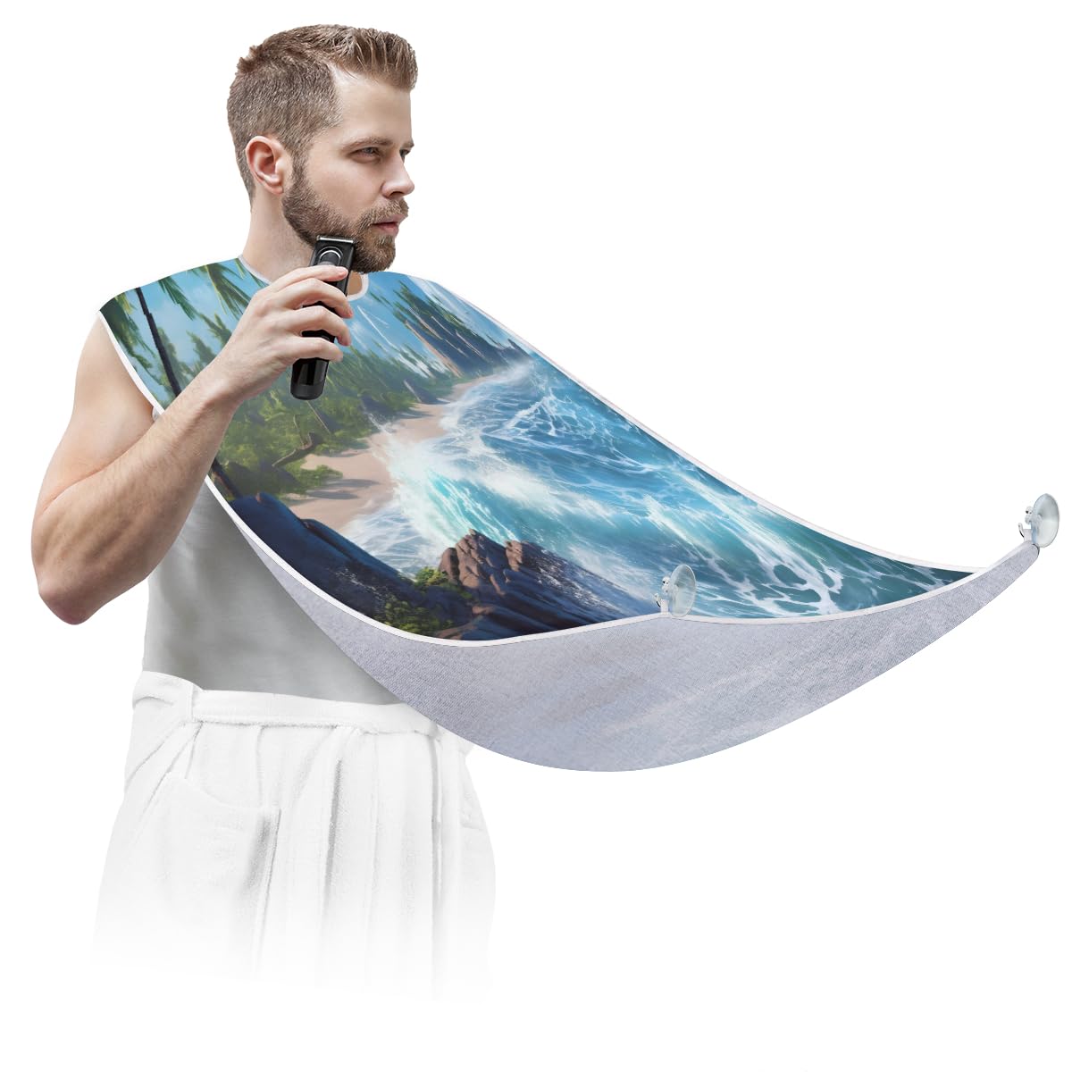 Sea Blue Beard Shaving Bib for Men - Waterproof Hair Dye Apron & Barber Cape for Haircut, Beard Trimming & Makeup - Sink Hair Catcher & Styling Tool for Home Salon & Professional Use