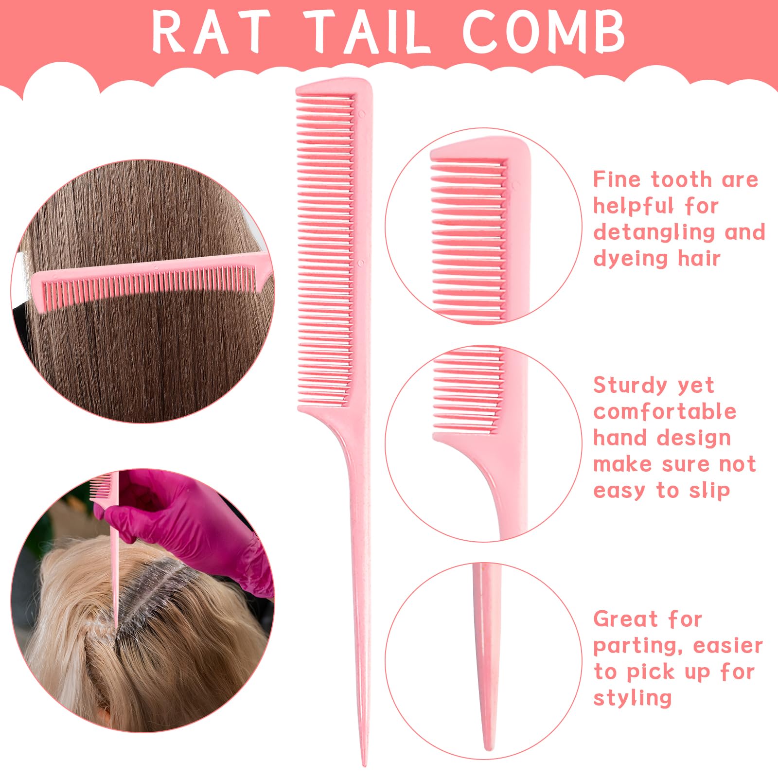 START MAKERS 5-Piece Hair Comb Set for Women & Men - Wide Tooth, Fine Tooth, Rat Tail, Parting & Double-Wide Combs for Detangling, Styling Wet, Wavy, Curly & Thick Hair (Pink) - Perfect for Salon, Home & Travel Use