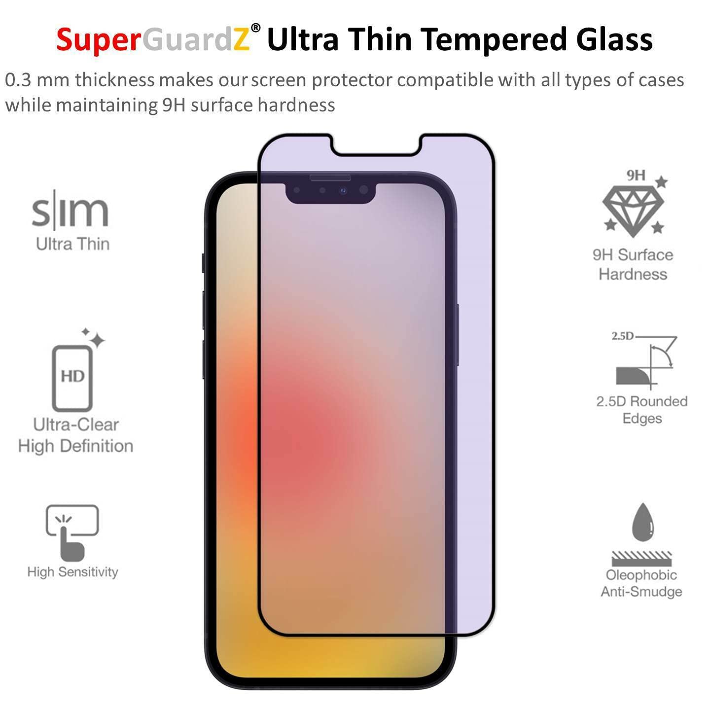 SuperGuardZ Tempered Glass Screen Protector for iPhone 13 Pro Max/14 Plus - Anti Blue Light, 9H Hardness, 0.3mm Ultra-Thin, Anti-Scratch & Anti-Bubble - Perfect for Office Work, Gaming & Nighttime Use