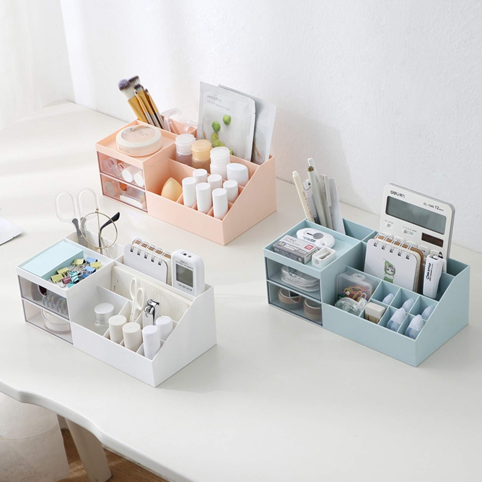 Pink Makeup Organizer & Cosmetic Storage Box - Vanity, Desk & Bathroom Organizer for Office Supplies, Jewelry & Beauty Products | Perfect for Dressing Table, Countertop & Workspace Organization