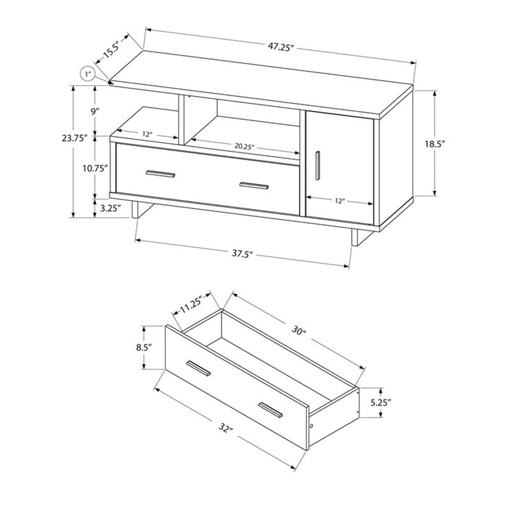 Monarch Specialties I STAND-48 L Storage TV Stand in White - Modern Entertainment Center with Ample Storage Space for Living Room, Bedroom or Home Theater Setup