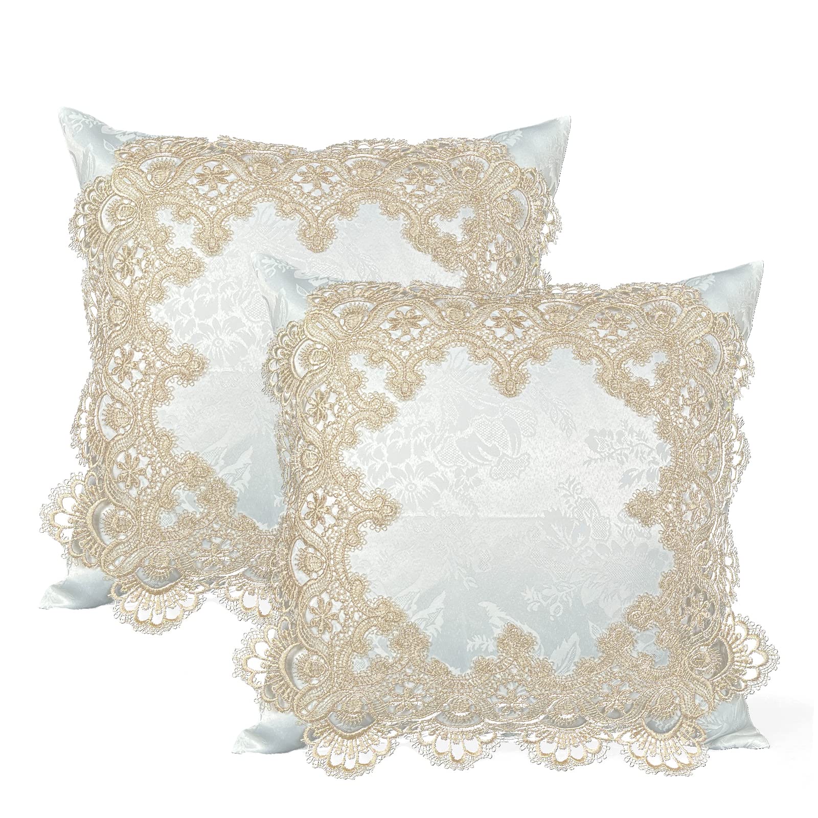 Premium 18x18 Inch Beige Lace Throw Pillow Covers Set of 2 - Soft Farmhouse Decor with Exquisite Embroidery for Living Room, Bed, Couch & Sofa | Cozy Home Accent for Relaxation & Stylish Interior Design
