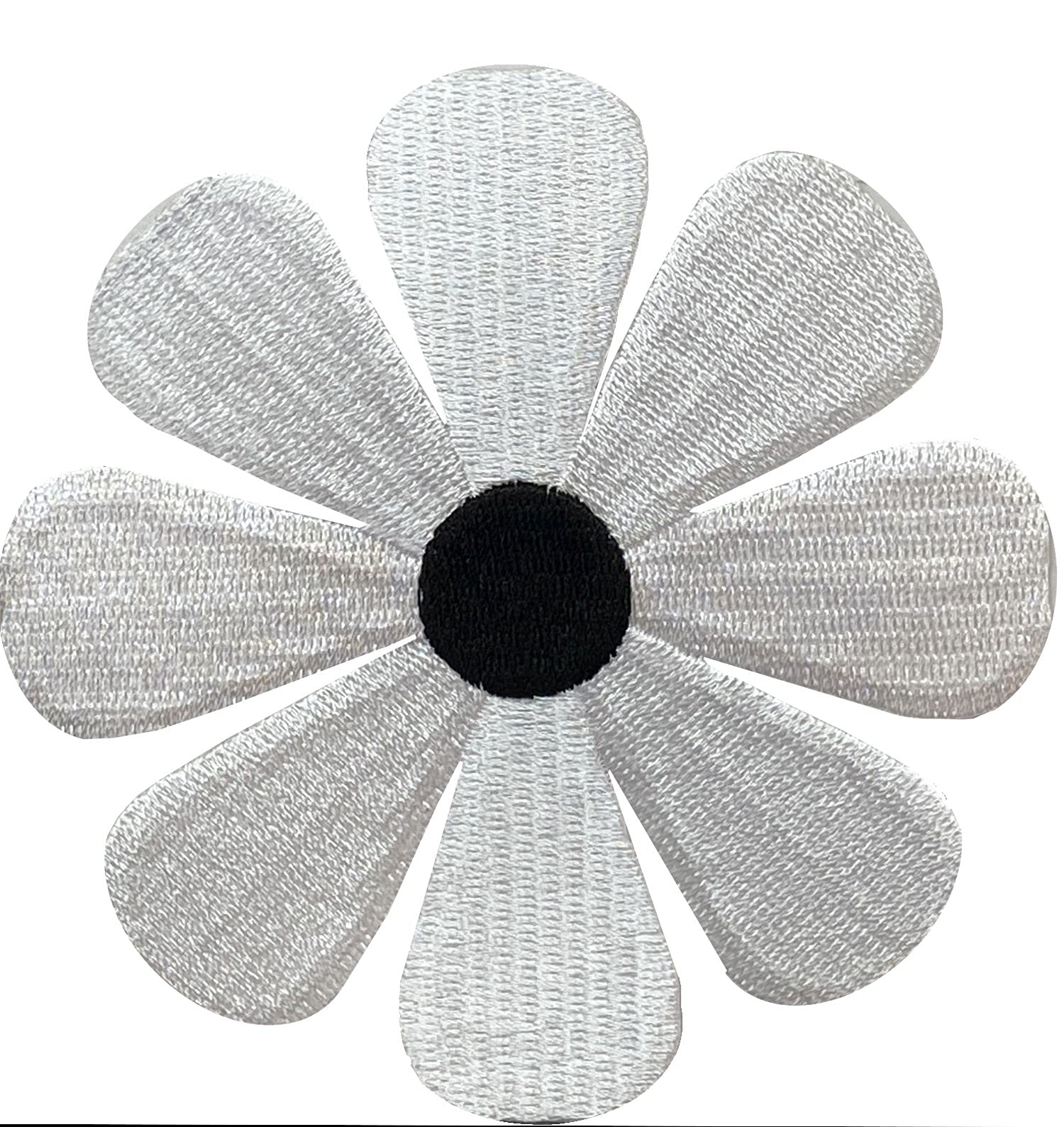 Daisy Flower Embroidered Iron On Patch 4 Inch White with Black Center - Perfect for DIY Crafts, Jackets, Backpacks & Denim Customization