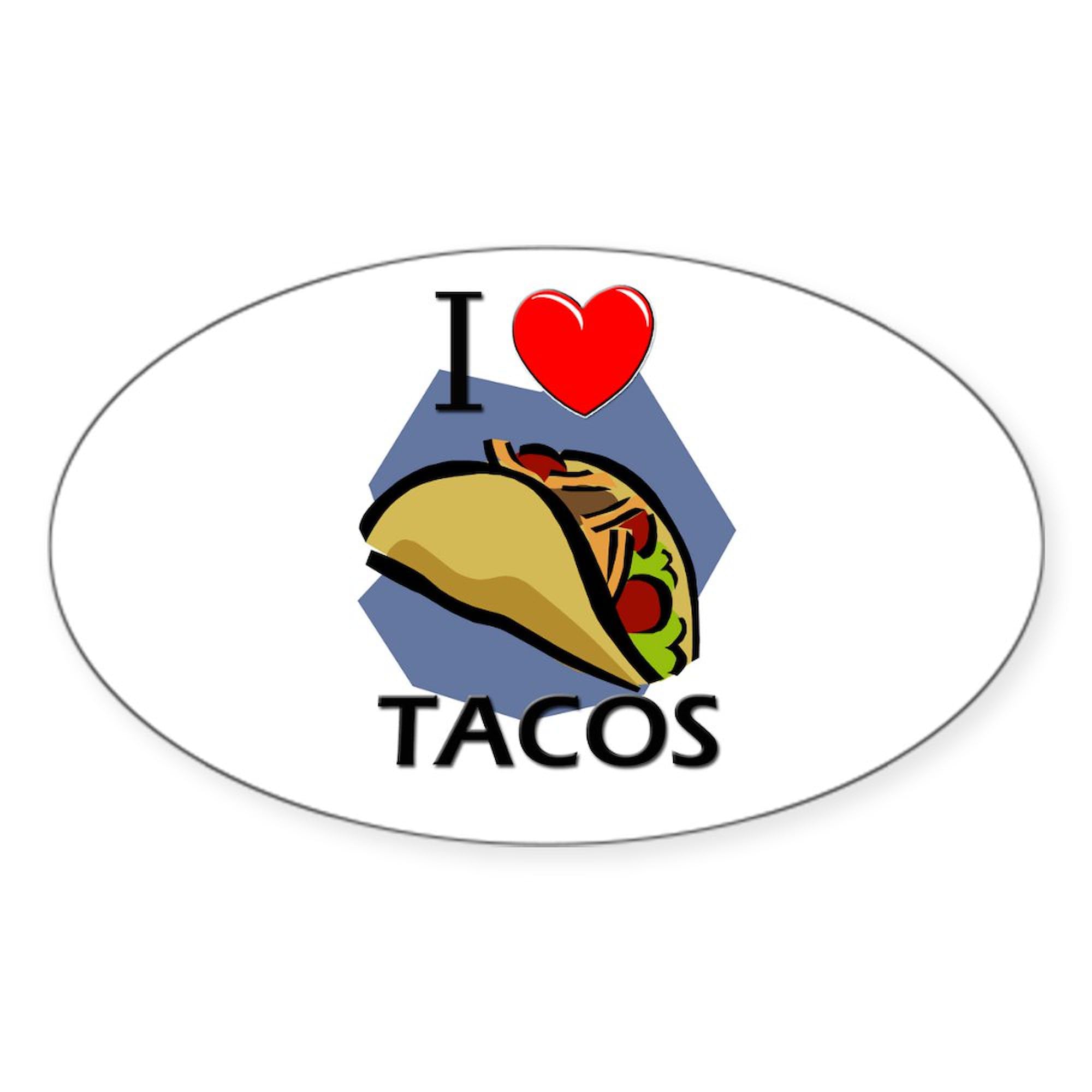 I Love Tacos Oval Sticker - Waterproof Vinyl Bumper Decal for Cars, Laptops, Windows - Fun Mexican Food Lover Gift