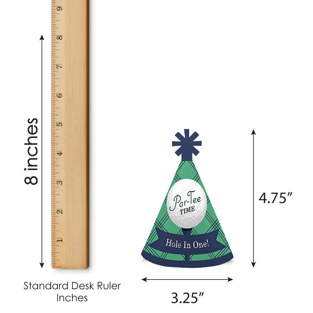 Big Dot of Happiness Par-Tee Time Golf Mini Cone Party Hats - Set of 8 Small Birthday or Retirement Celebration Hats for Golf Themed Parties & Events