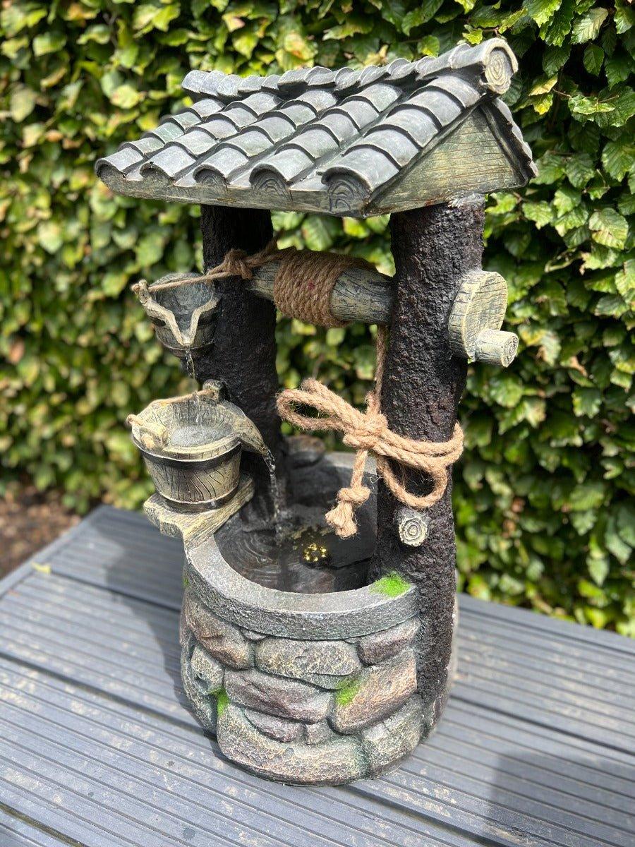 Outdoor Wishing Well Water Fountain with LED Lights - Decorative Garden Water Feature for Backyard, Patio & Landscaping
