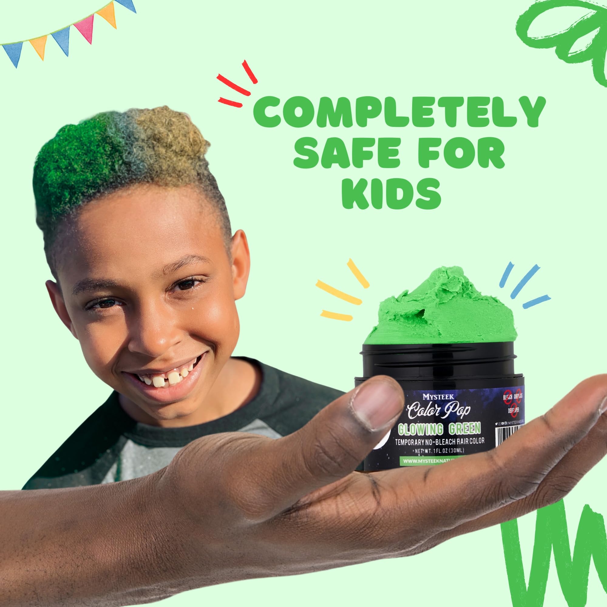 **Mysteek Temporary Hair Color - Glowing Green (1 Fl Oz) | No Bleach Needed, Washes Out Easily | Safe for Dark & Light Hair | Perfect for Parties, Halloween & Festivals**