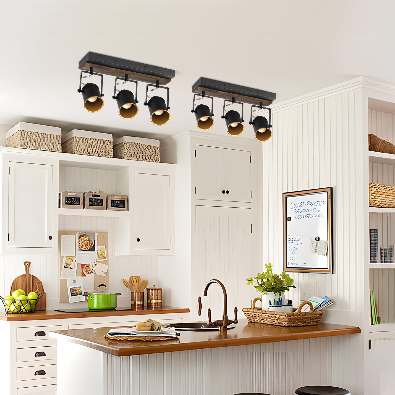 SEEBLEN Farmhouse 3-Light Adjustable Track Lighting for Kitchen, Dining Room, Living Room | Wall/Ceiling Mounted with Swivel Heads | Perfect for Kitchen Islands, Closets, and Sink Areas | Rustic Industrial Home Decor Lighting