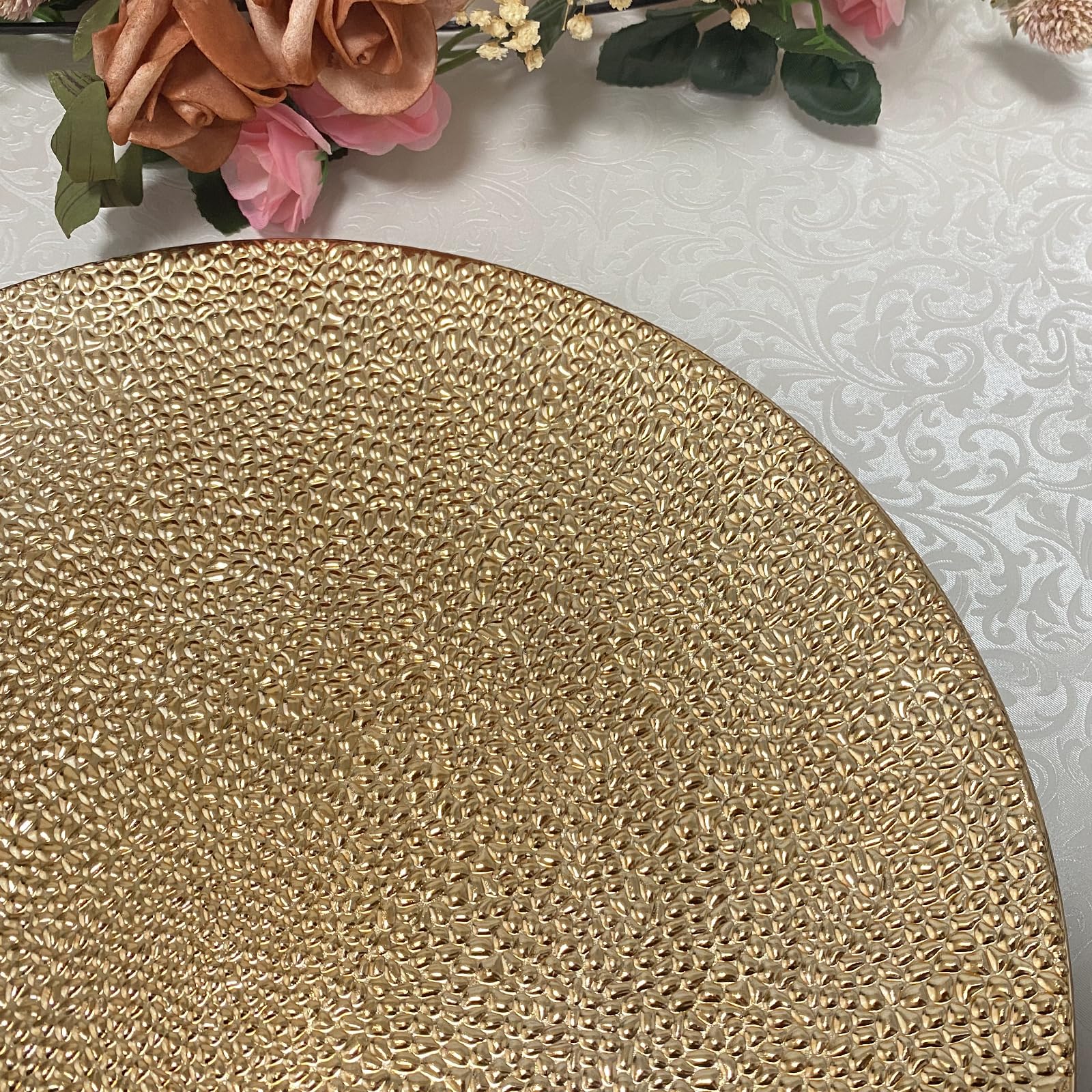 13 Inch Round Plastic Charger Plates Set of 8 - Gold Bubble Design for Wedding, Party, Dinner & Event Decor - Elegant Table Setting for Formal Dining, Buffet & Special Occasions