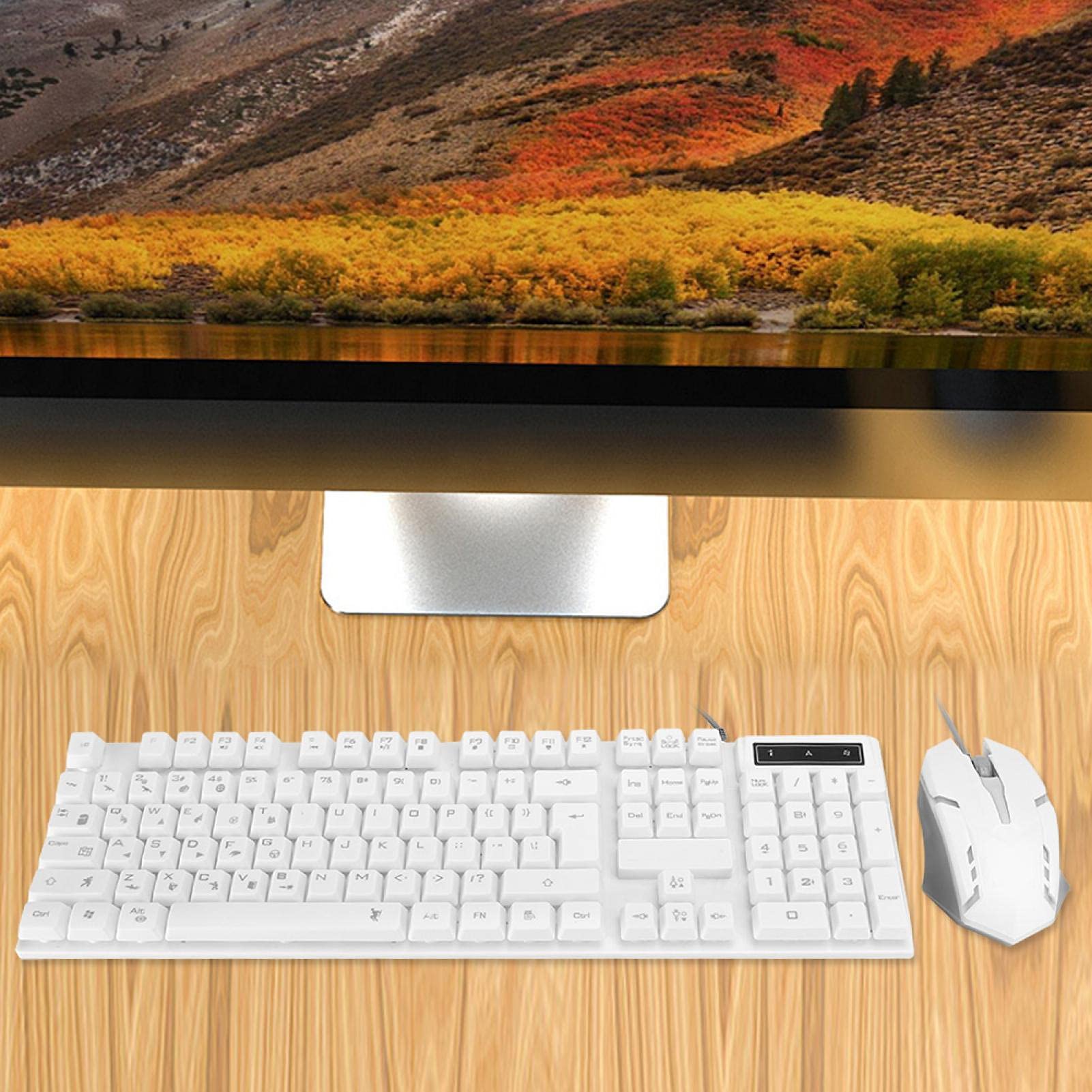 ADITAM USB Wired Keyboard and Mouse Combo - LED Backlit Mechanical Gaming Keyboard with Ergonomic Design, Plug and Play for PC, Laptop, Office & Gaming (White) - Perfect for Work, Gaming & Typing Comfort