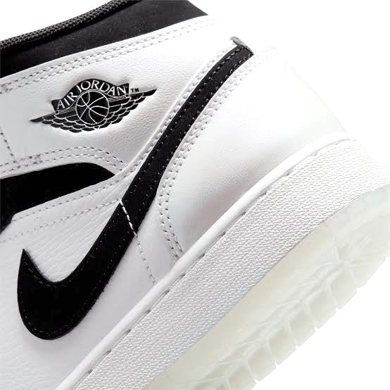Air Jordan 1 Mid GS Diamond Pearl White Black Basketball Shoes for Women - Perfect for Casual Wear, Street Style & Sneaker Collection