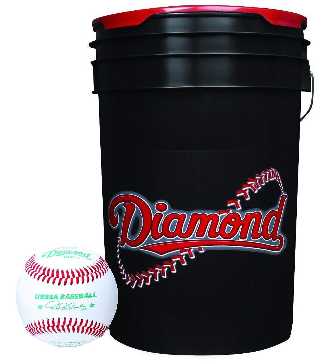 USSSA DOL-1 Approved 6-Gallon Baseball Bucket with 60 Official Game Balls - Perfect for Team Practice, Batting Cages & Field Training