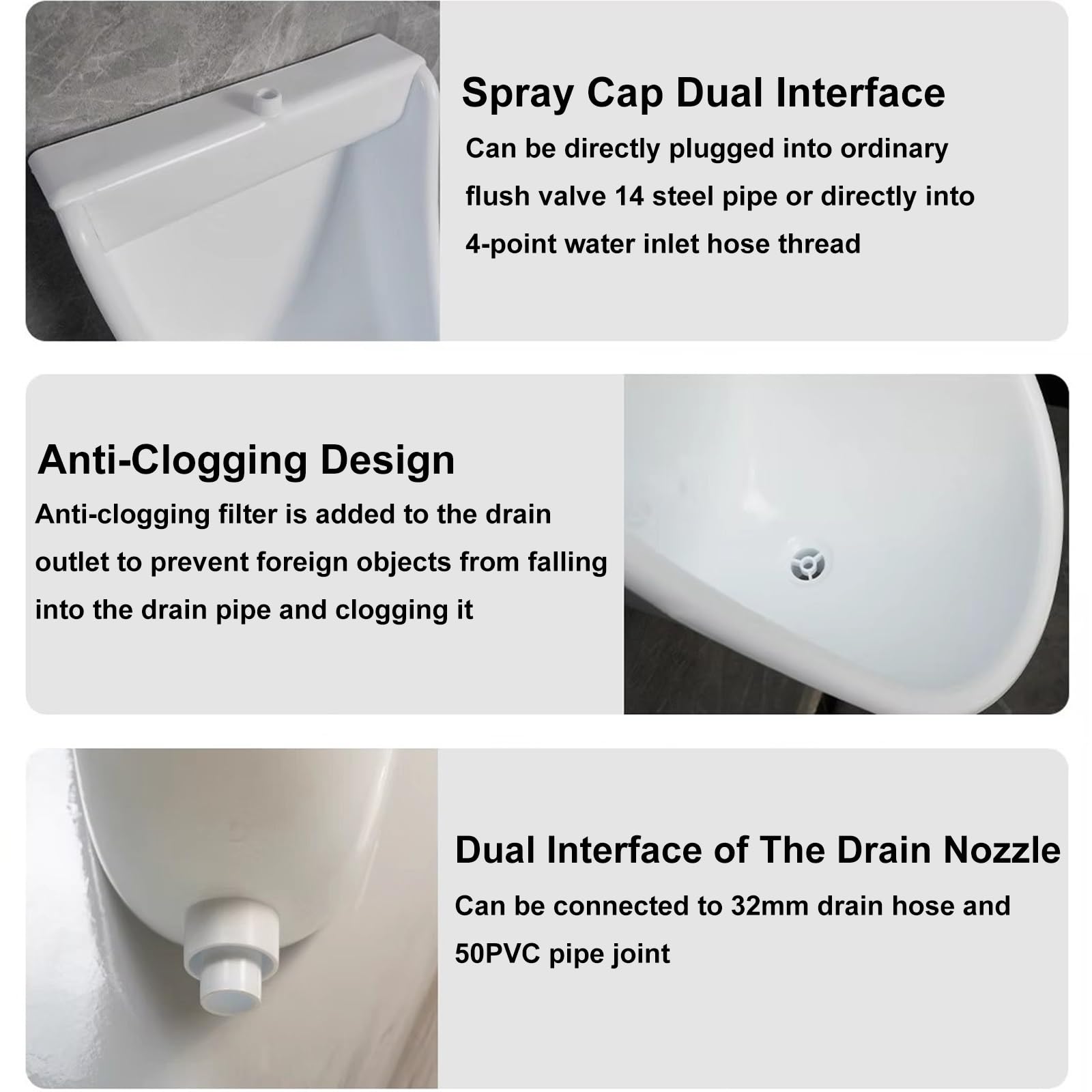 Portable Waterless Urinal for Men - Wall Mounted Plastic Urinal with Hose for Outdoor, Garage & Commercial Use - Mobile Toilet Solution for Camping, Construction Sites & Emergency Situations (Black)