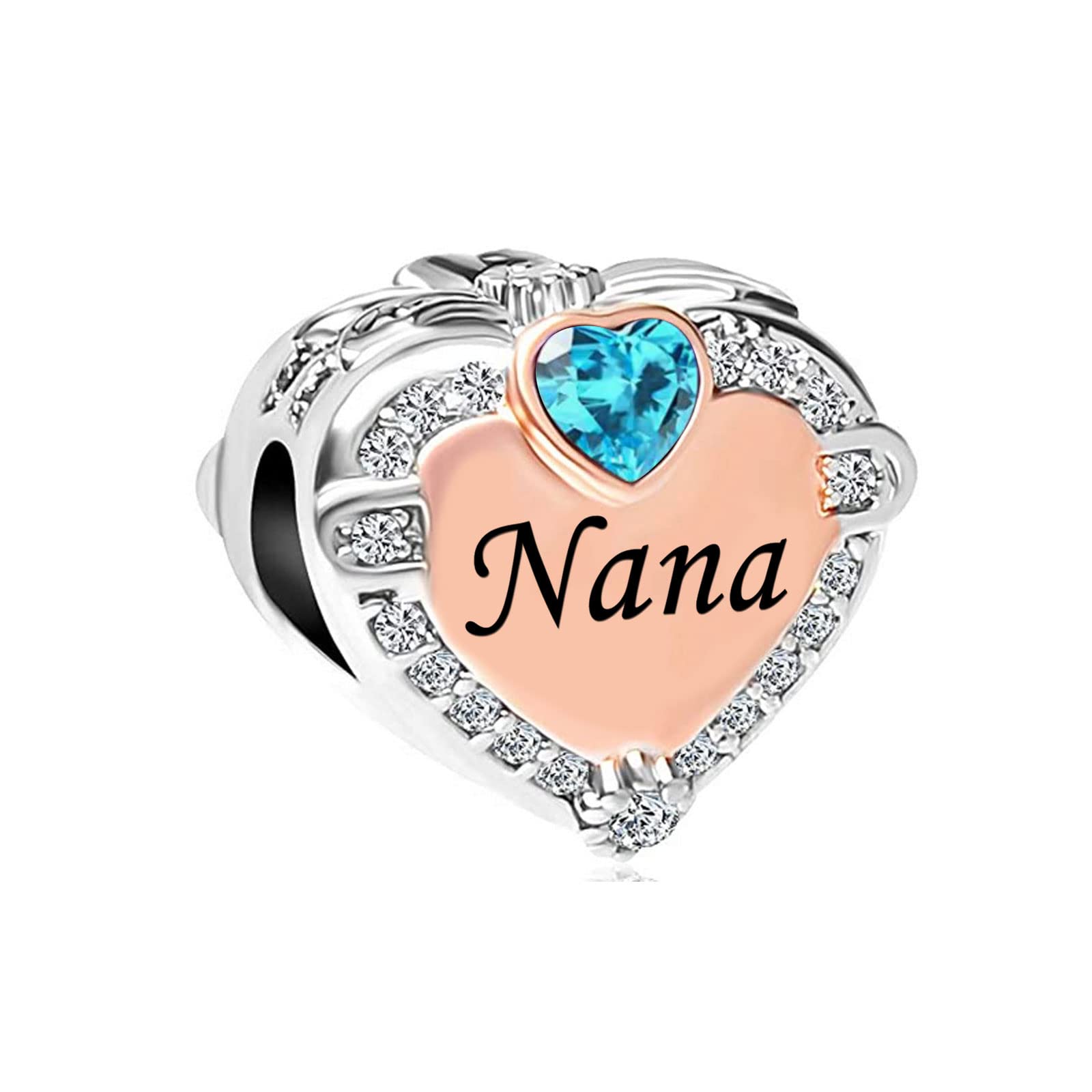 Rose Gold Plated Love Heart Birthstone Bead Charms for Women - Compatible with Pandora Bracelets | Personalized Jewelry Gift for Birthday, Anniversary & Special Occasions | Perfect for Layering, Stacking & Everyday Wear