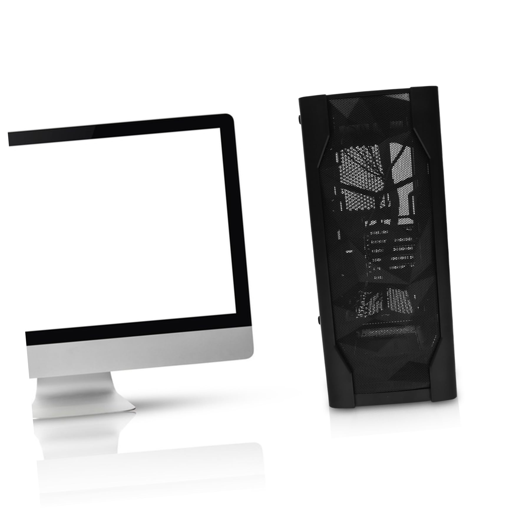 Mobestech ATX Mid Tower Gaming PC Case - Full Tempered Glass Side Panel, High Airflow Design, Supports E-ATX Motherboard (Black) - Perfect for Gaming Rigs & Custom Water Cooling Builds