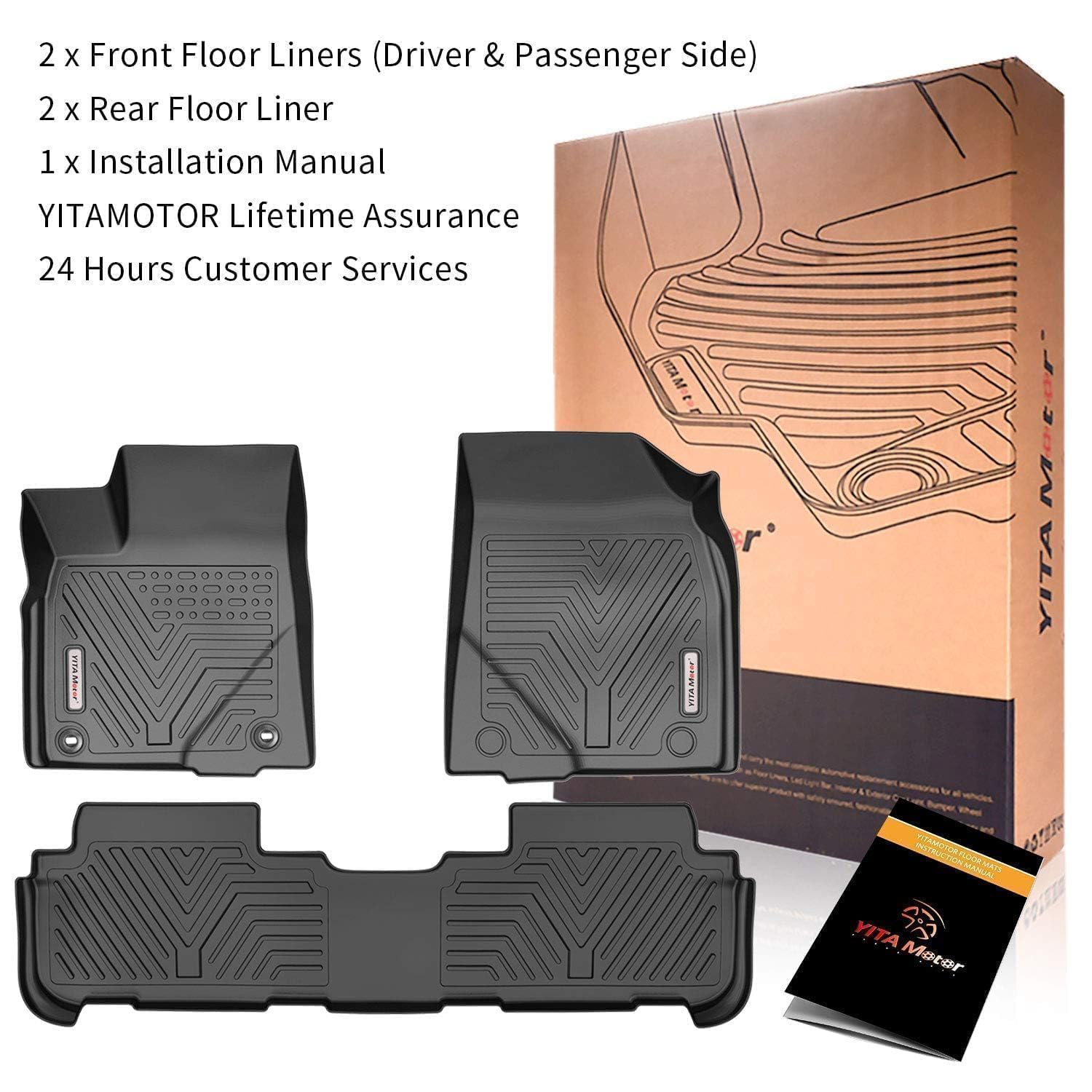 YITAMOTOR Custom Fit All Weather Floor Mats for 2014-2019 Toyota Highlander - 1st & 2nd Row Heavy Duty Car Floor Liners - Perfect for Winter, Rain, Mud & Snow Protection (Black)