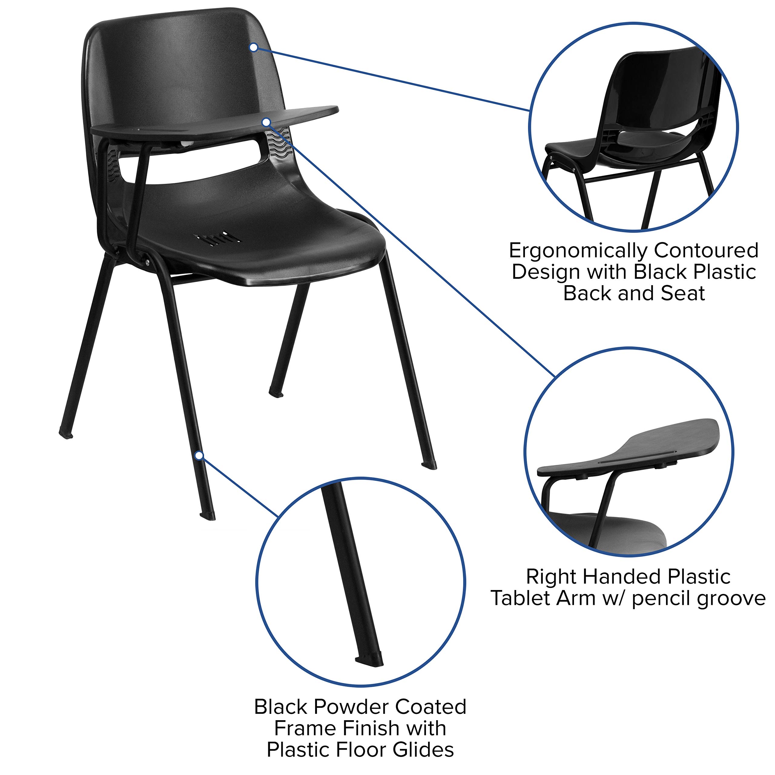 Emma & Oliver Black Ergonomic Shell Chair with Left-Handed Flip-Up Tablet Arm - Office Desk Chair for Home & Workspace - Perfect for Studying, Gaming, and Remote Work