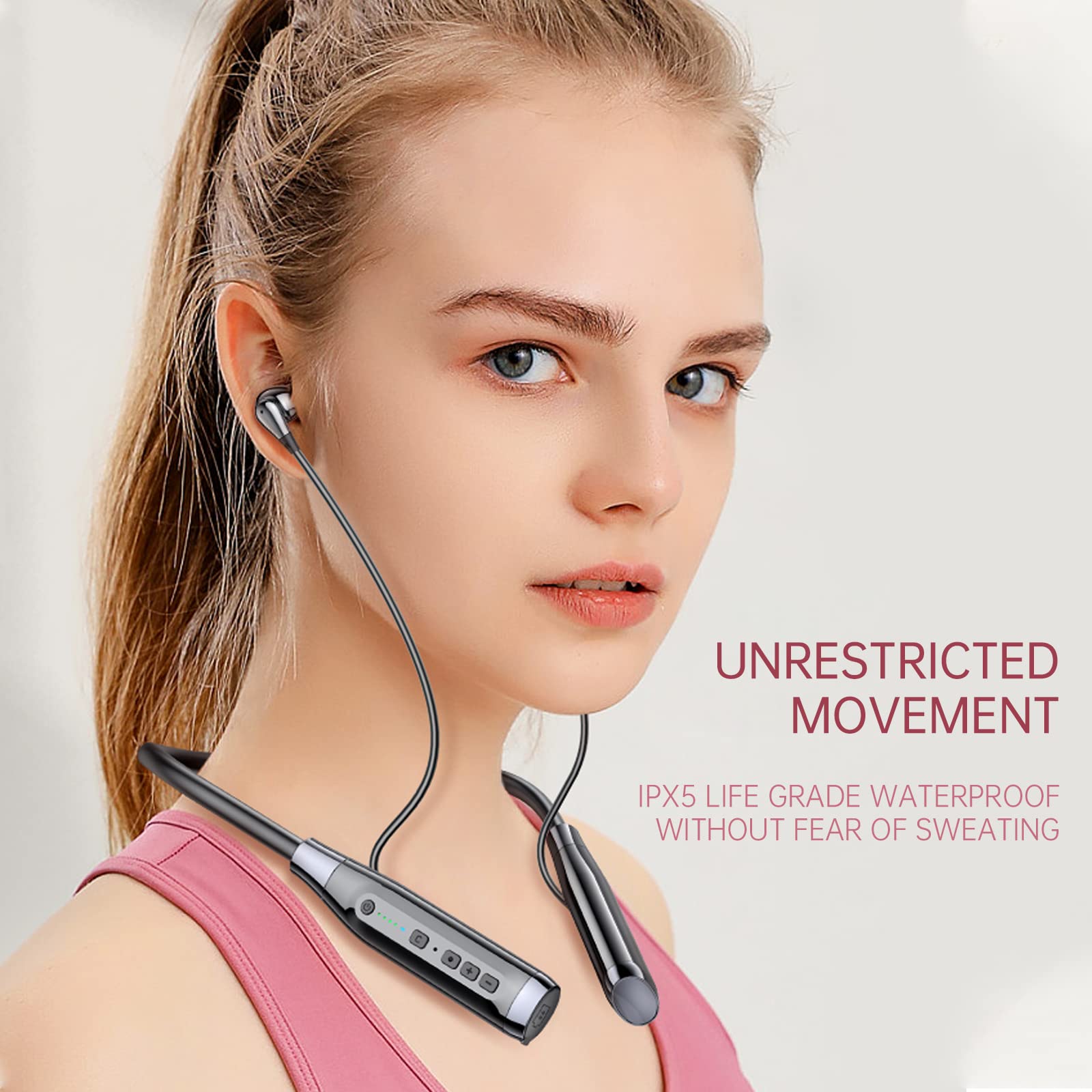 Wireless Bluetooth Headphones with 100H Playback, 4 Speakers & Deep Bass - Noise Cancelling Neckband Earbuds with Mic, IPX5 Waterproof for Running, Workout, Gym & Travel (Black)