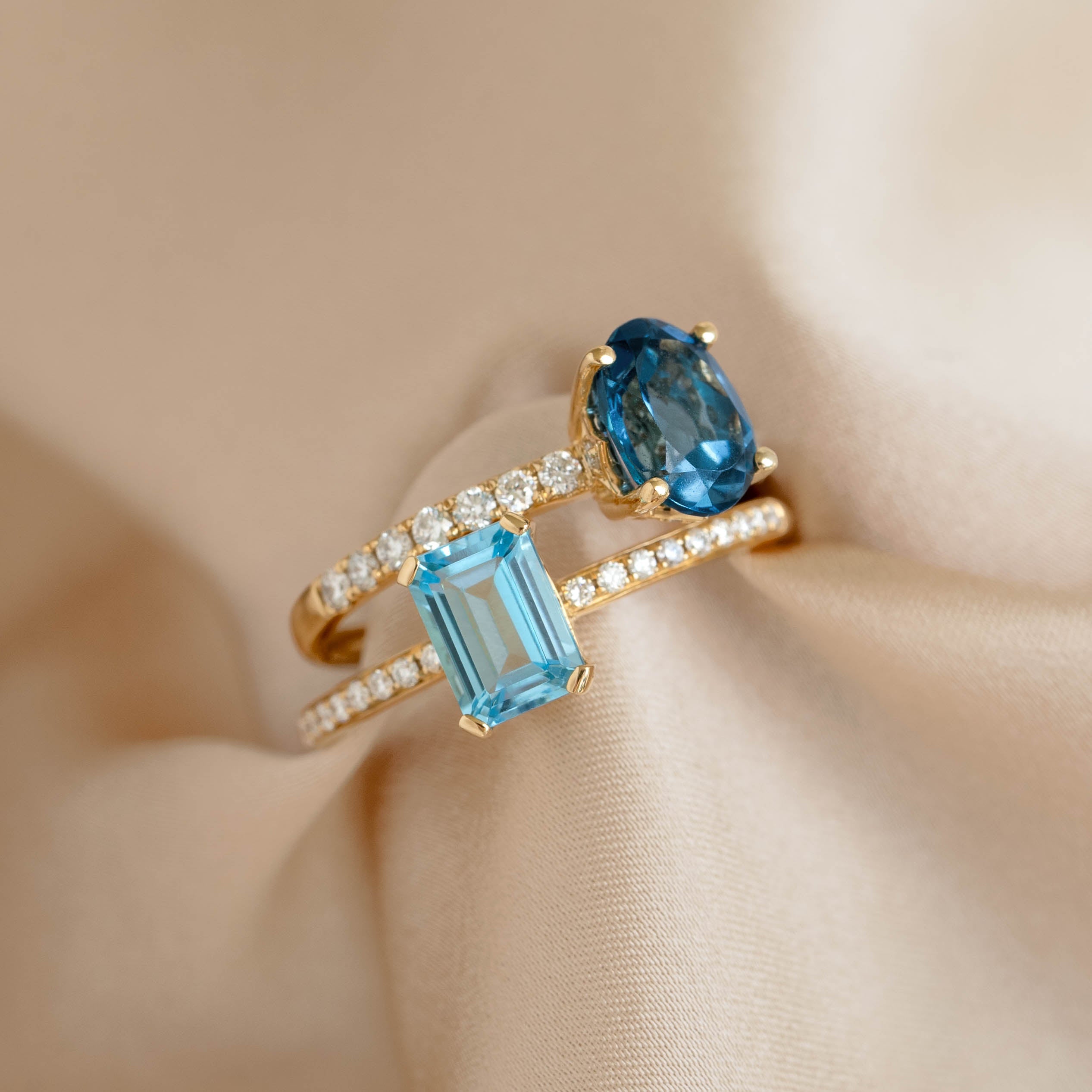 Elegant 14k Gold Oval London Blue Topaz & Diamond Ring - Minette Collection | Perfect for Engagement, Anniversary & Special Occasion Gifts