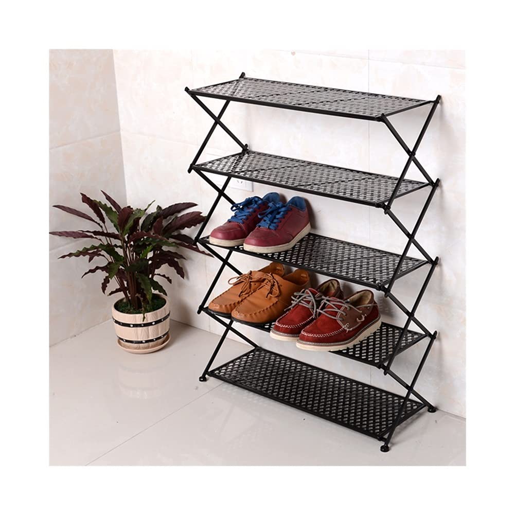 XIAOQIU 4-Tier Metal Folding Shoe Rack - Space Saving Freestanding Shoe Shelf Organizer for Entryway, Closet, Bedroom & Living Room - Black Shoe Storage Solution for Small Spaces & Home Organization