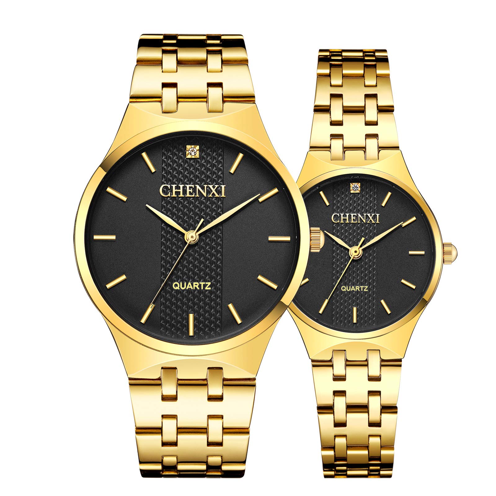 His and Hers Couple Watches Set - Valentine's Day Romantic Gifts for Men & Women - Stainless Steel Gold Quartz Wristwatches - Perfect for Anniversaries, Weddings & Couple Matching Accessories