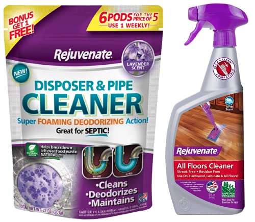 **Rejuvenate Garbage Disposal Cleaner Pods – 6 Pack Lavender Scent, Powerful Foaming Action, Eliminates Odors & Cleans Drains – High-Performance All-Floors Cleaner – Ideal for Kitchen Sinks, Bathrooms & Garbage Disposals**