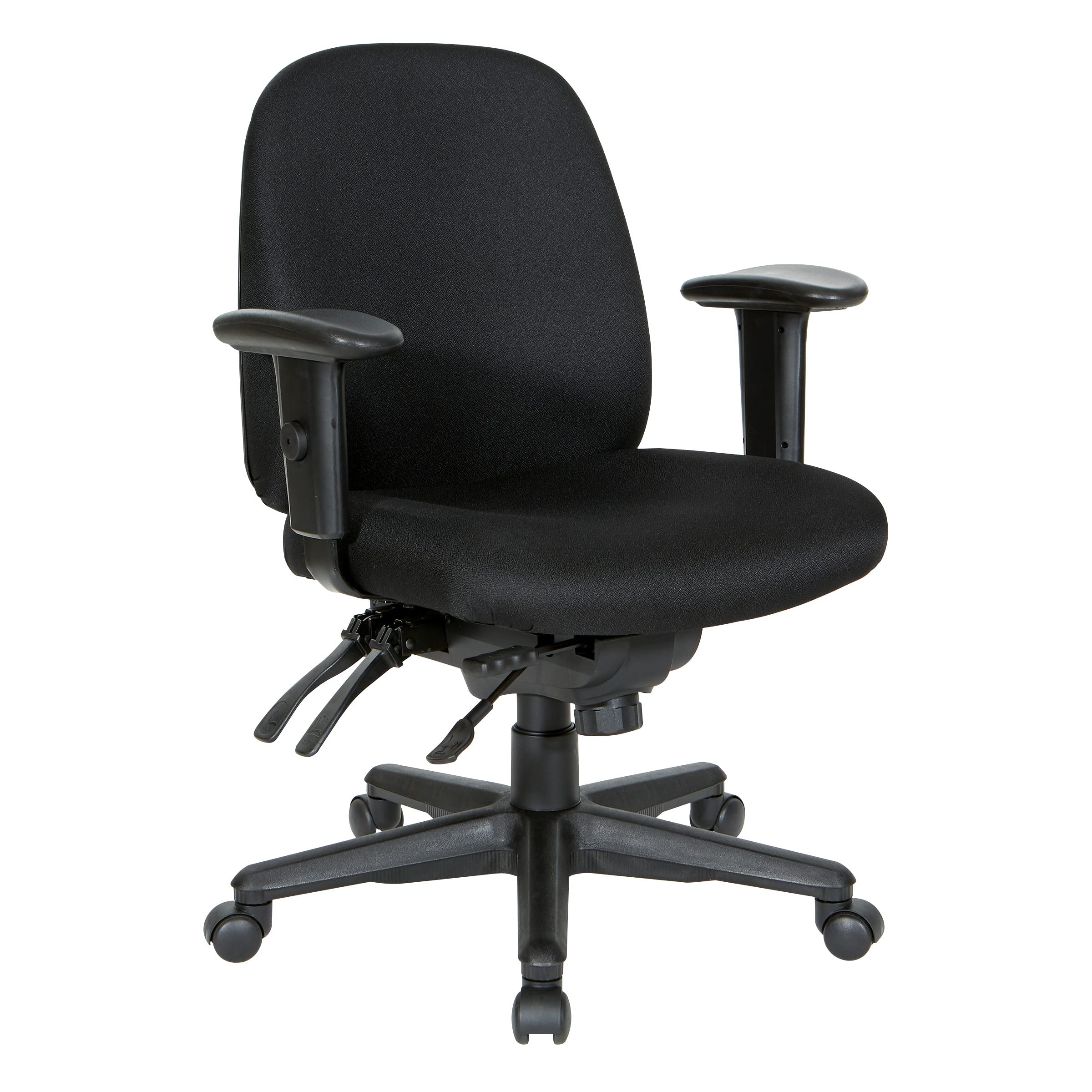 Office Star Ergonomic Mid Back Office Chair - Adjustable Height & Tilt, Padded Armrests, Black Fabric - Perfect for Home Office & Workspace Comfort