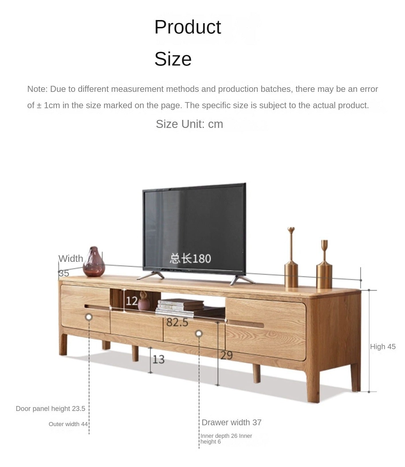 Solid Oak Wood TV Stand for Living Room - Modern Entertainment Center with Storage Shelves, Perfect for TVs up to 65 inches - Durable & Stylish Furniture for Home Theater Setup