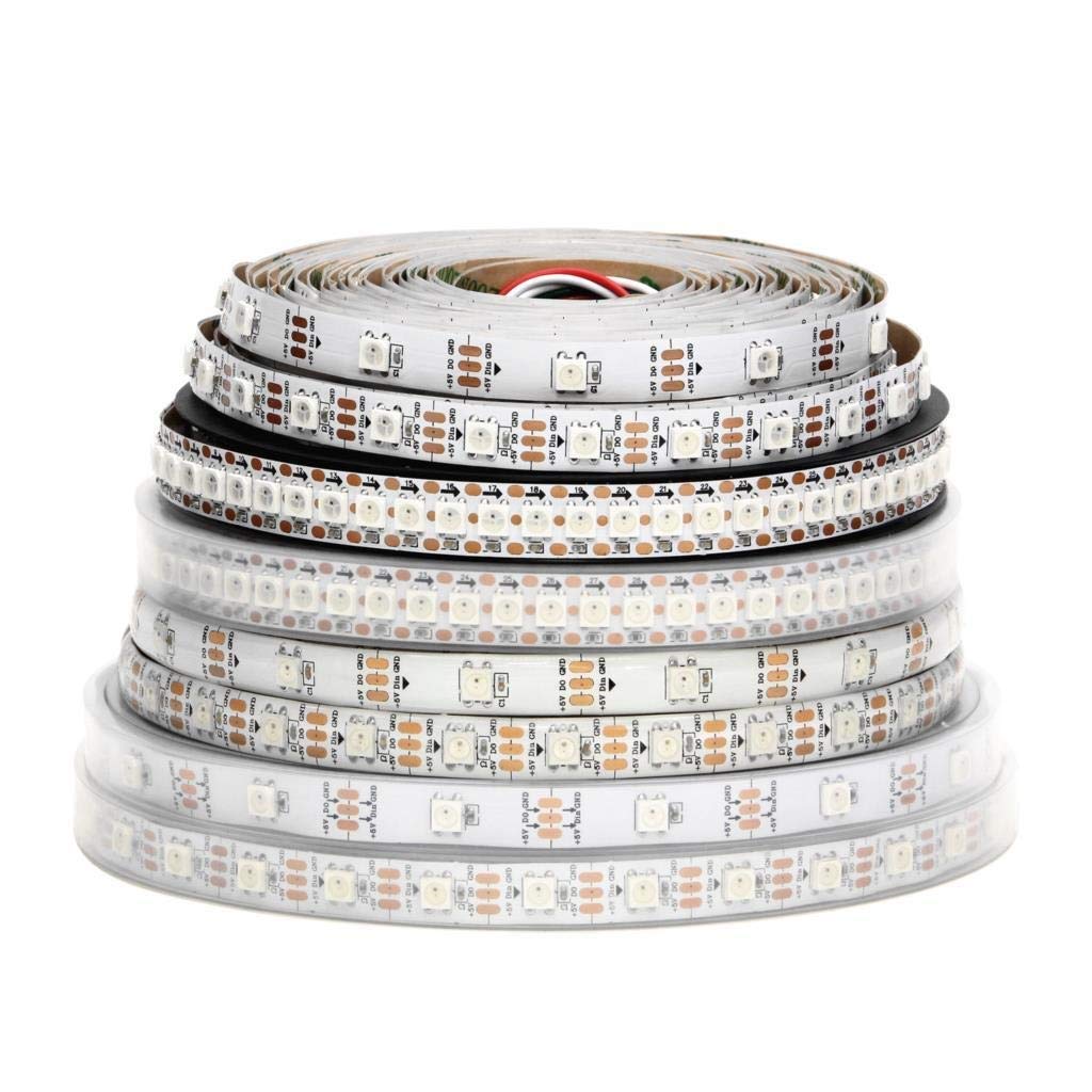 WS2812B Smart RGB LED Strip Lights 1m/5m - 30/60/144 LEDs per Meter - DC5V Addressable Light Strip with Black/White PCB (IP30/65/67) for Home Decoration, Gaming Setup, and DIY Lighting Projects