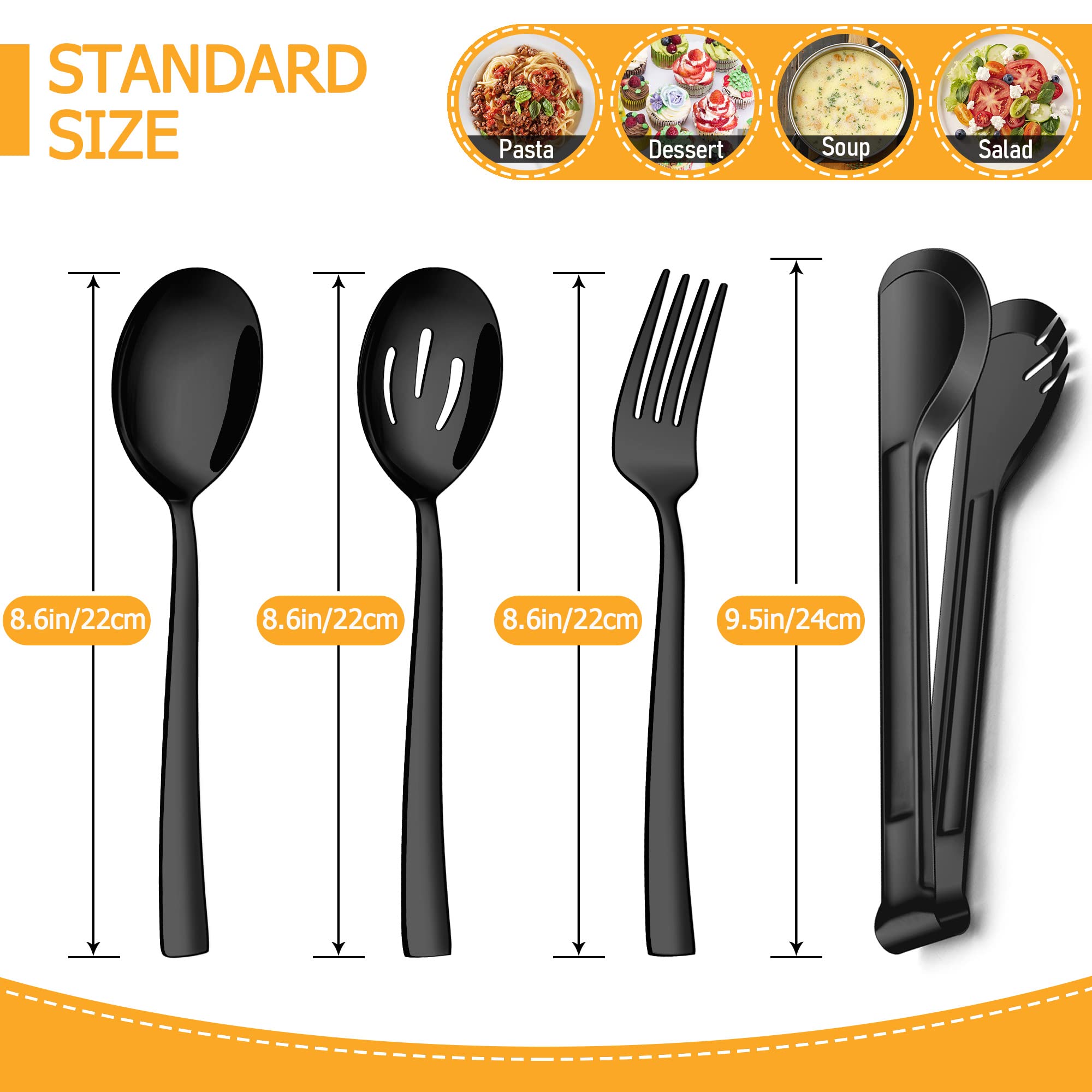 LIANYU 8-Piece Stainless Steel Serving Utensil Set - Includes Serving Spoons, Slotted Spoons, Forks & Tongs - Mirror Finish, Dishwasher Safe - Perfect for Buffet, Party, Banquet & Entertaining