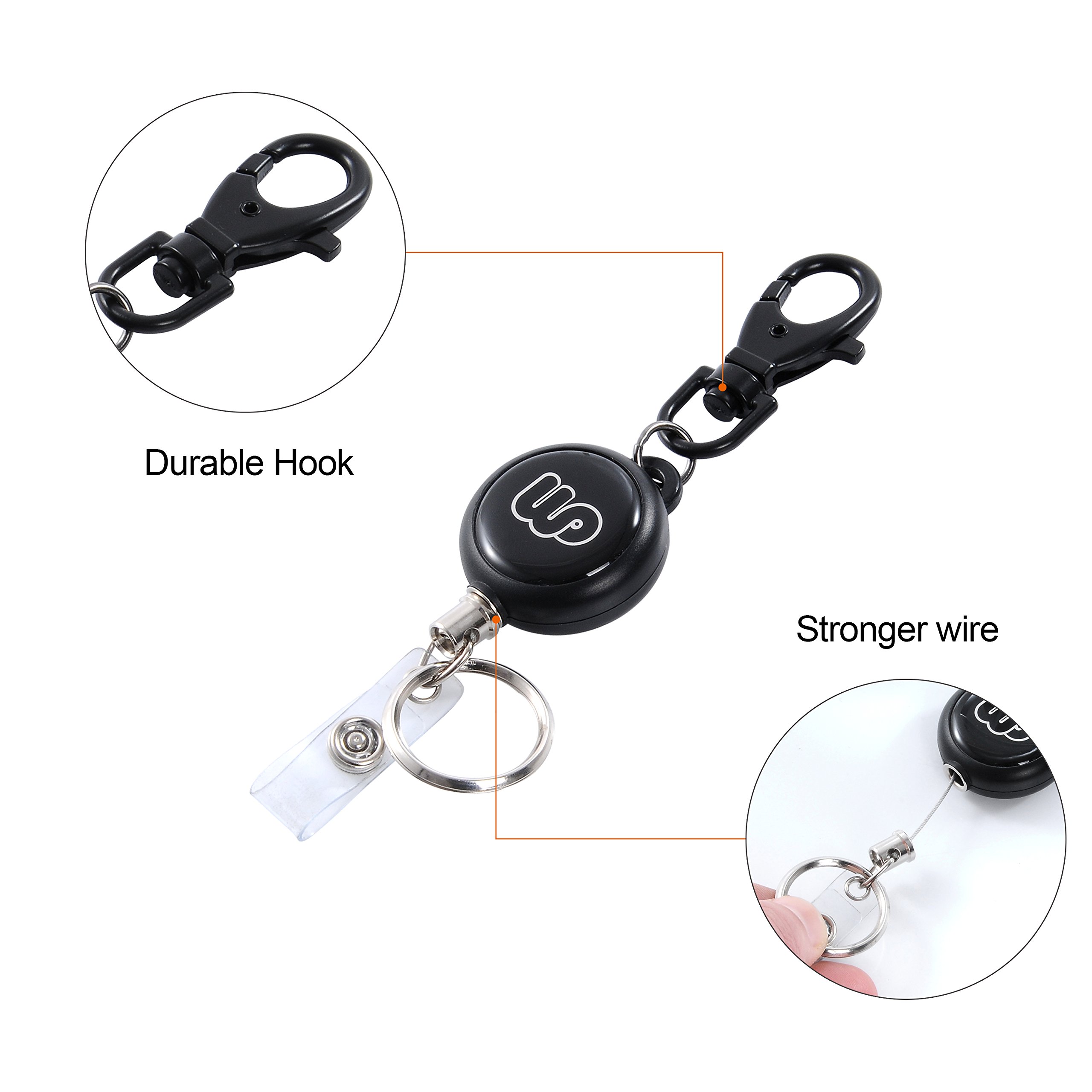 Wisdompro 2-Sided Horizontal PU Leather ID Badge Holder with Retractable Keychain - 2 Card Slots for Work ID, School ID, Metro & Access Cards (Black) - Perfect for Office, Campus, Commuting & Security Access