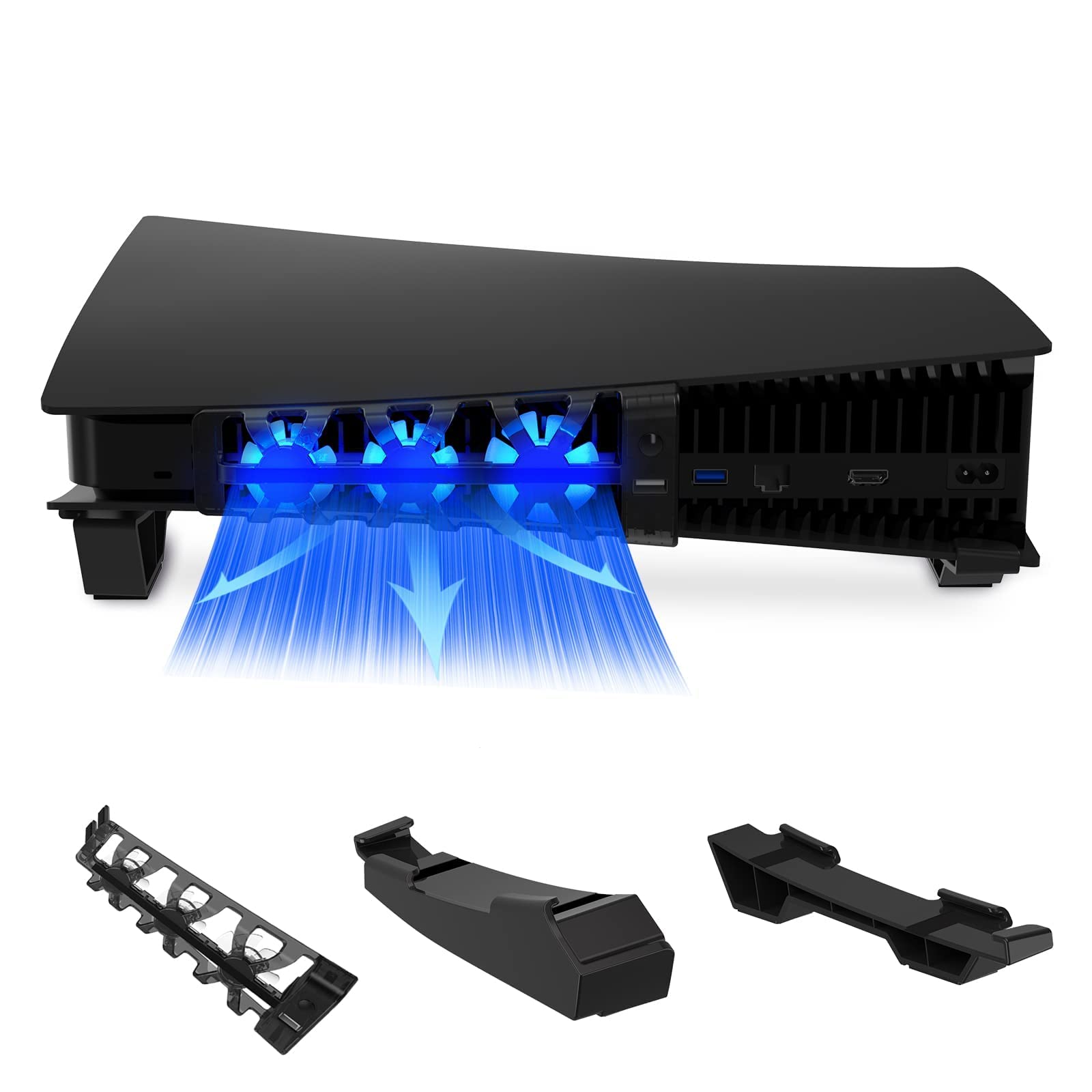 NexiGo PS5 Horizontal Stand with Cooling Fan & LED Light - Minimalist Design for PlayStation 5 (Disc/Digital Edition) | Gaming Console Accessories for Enhanced Cooling & Display