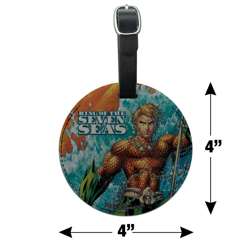 Waterproof Leather Luggage Tag - Aquaman King of The Sea Round ID Tag for Suitcases & Carry-On Bags | Perfect for Travel, Business Trips & Vacation