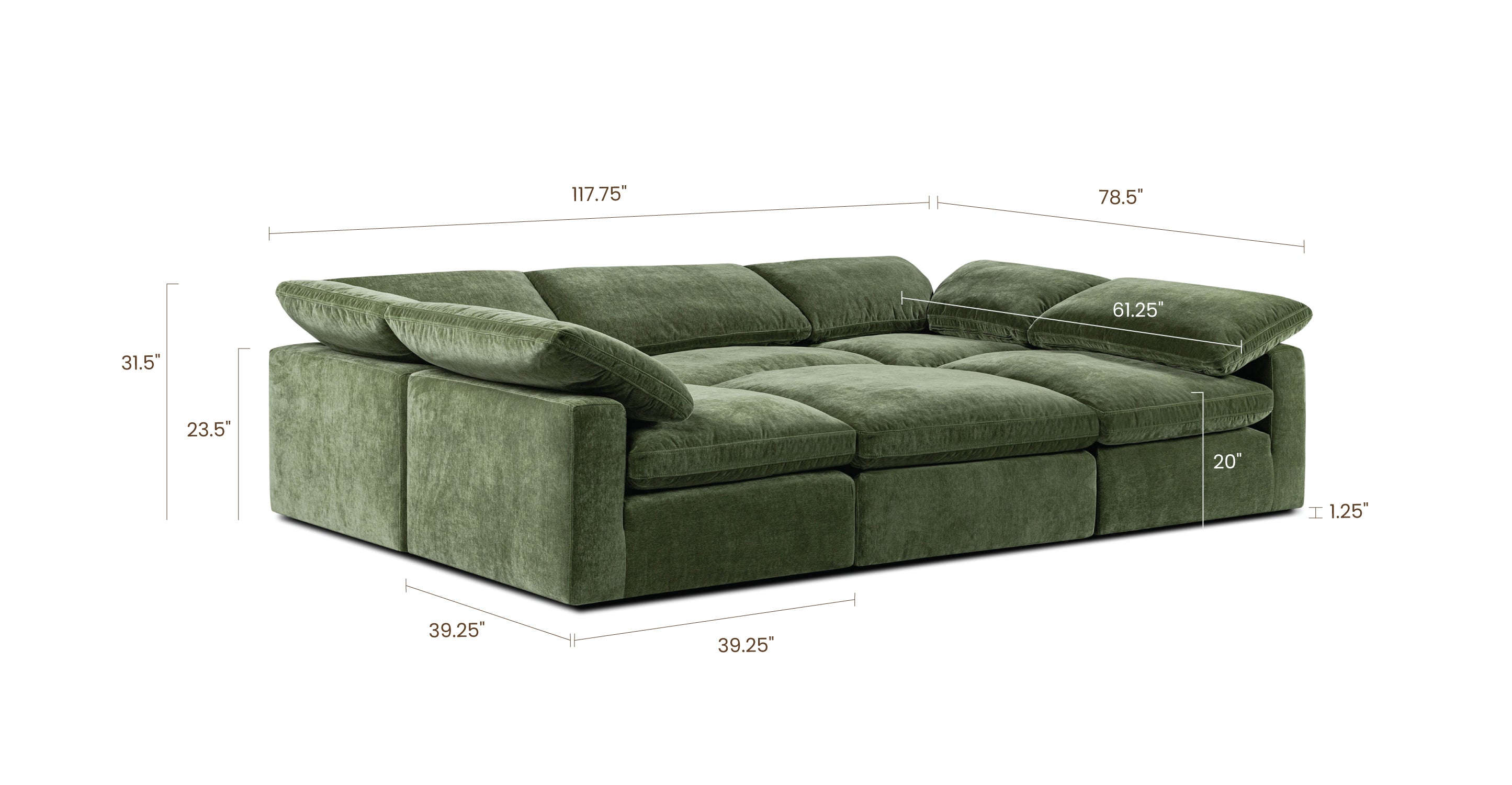 6-Seat Aspen Modular Sectional Sofa - Modern L-Shaped Pit Group with Reversible Chaise for Living Room, Family Room, or Basement