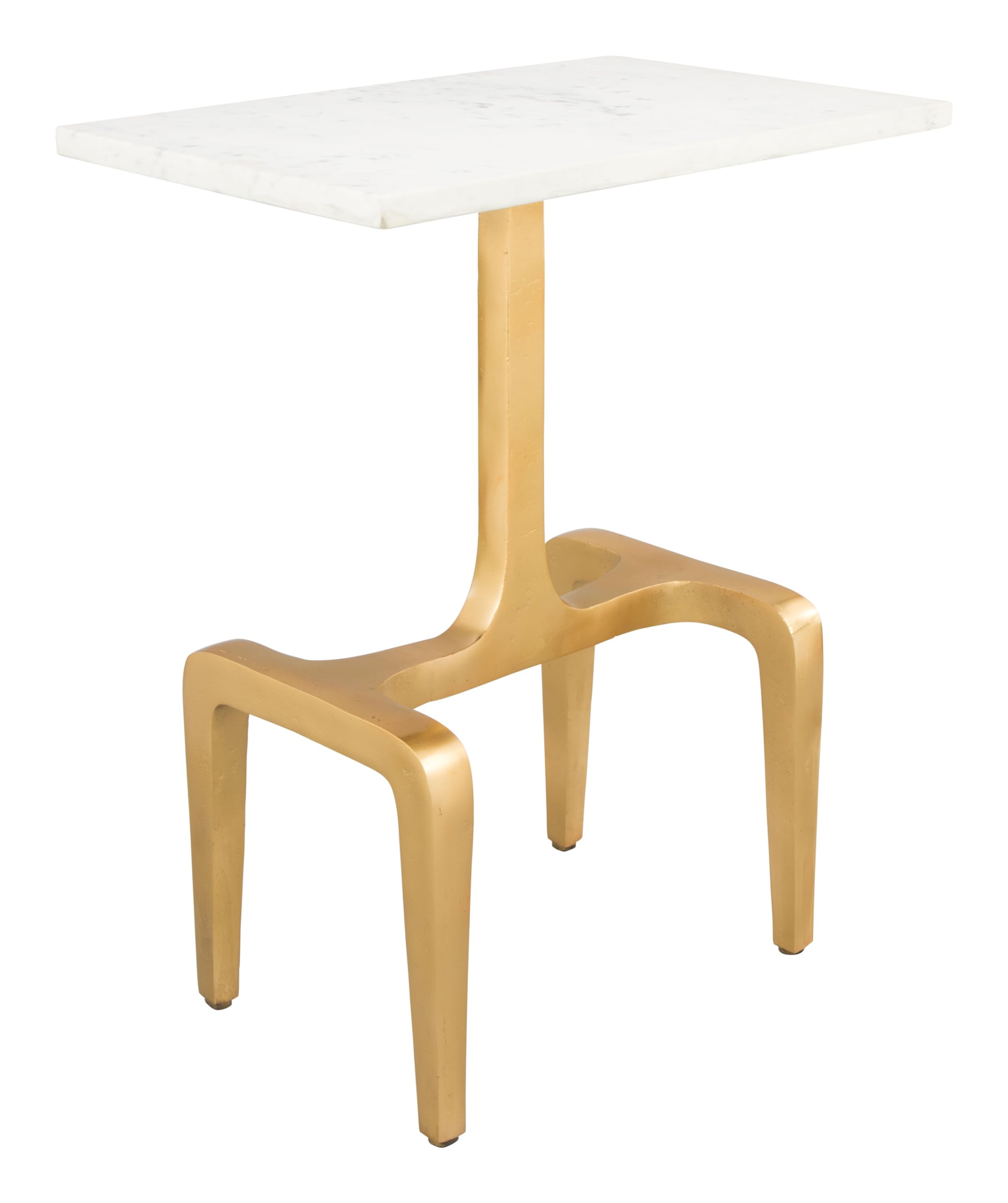 Zuo Clement Marble Side Table - White & Gold Accent End Table for Living Room, Bedroom & Office Decor | Modern Luxury Nightstand with Marble Top & Gold Metal Base