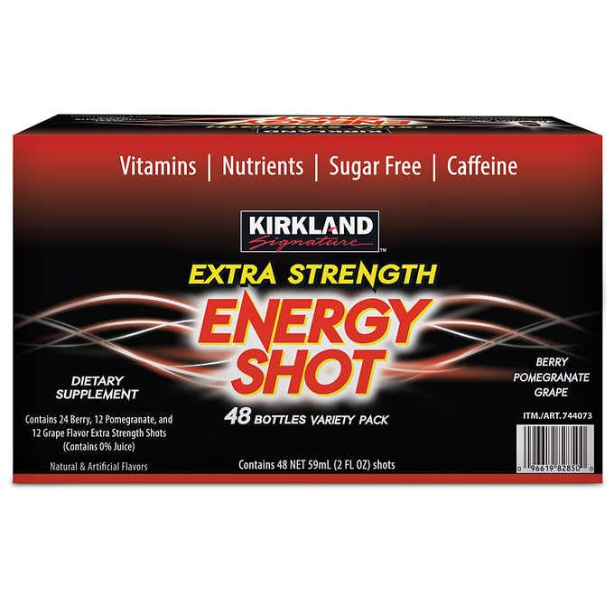 Kirkland Signature Extra Strength Energy Shot - 48 Bottles (2 Fl Oz Each) | Dietary Supplement with B Vitamins & Caffeine | Boost Energy & Focus for Workouts, Study & Long Days