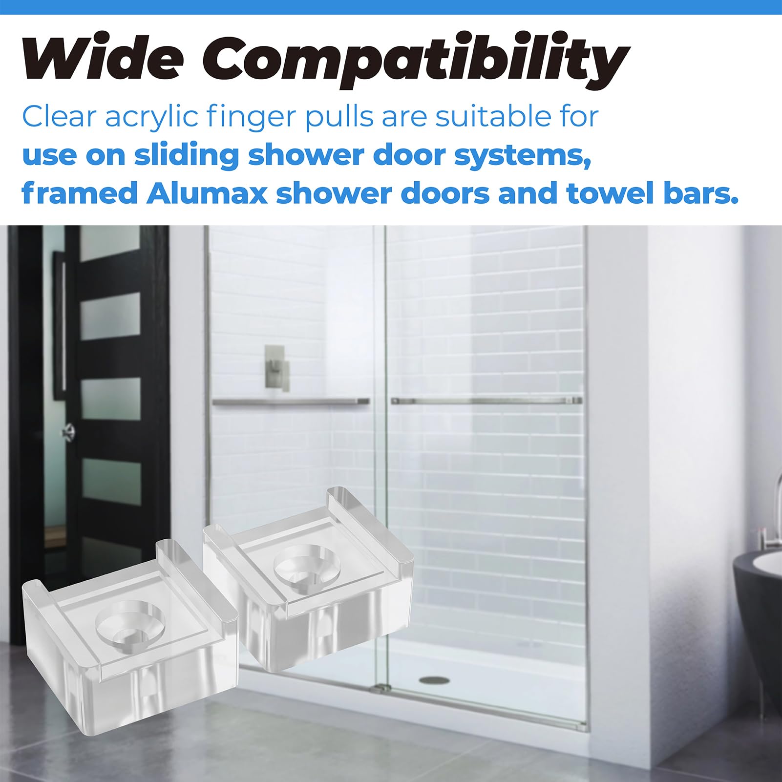 Clear Acrylic Sliding Shower Door Finger Pull & Bumpers - 2-Piece Replacement Parts for Glass Sliding Shower Doors | Durable & Easy Installation for Bathroom & Shower Upgrades