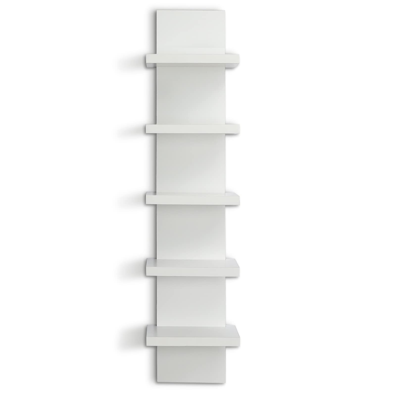 5 Tier White Wall Shelves - Vertical Floating Shelf Organizer for Home Decor, Tall Tower Design, 30.7x31 Inches - Perfect for Bedroom, Living Room & Office Storage Solutions