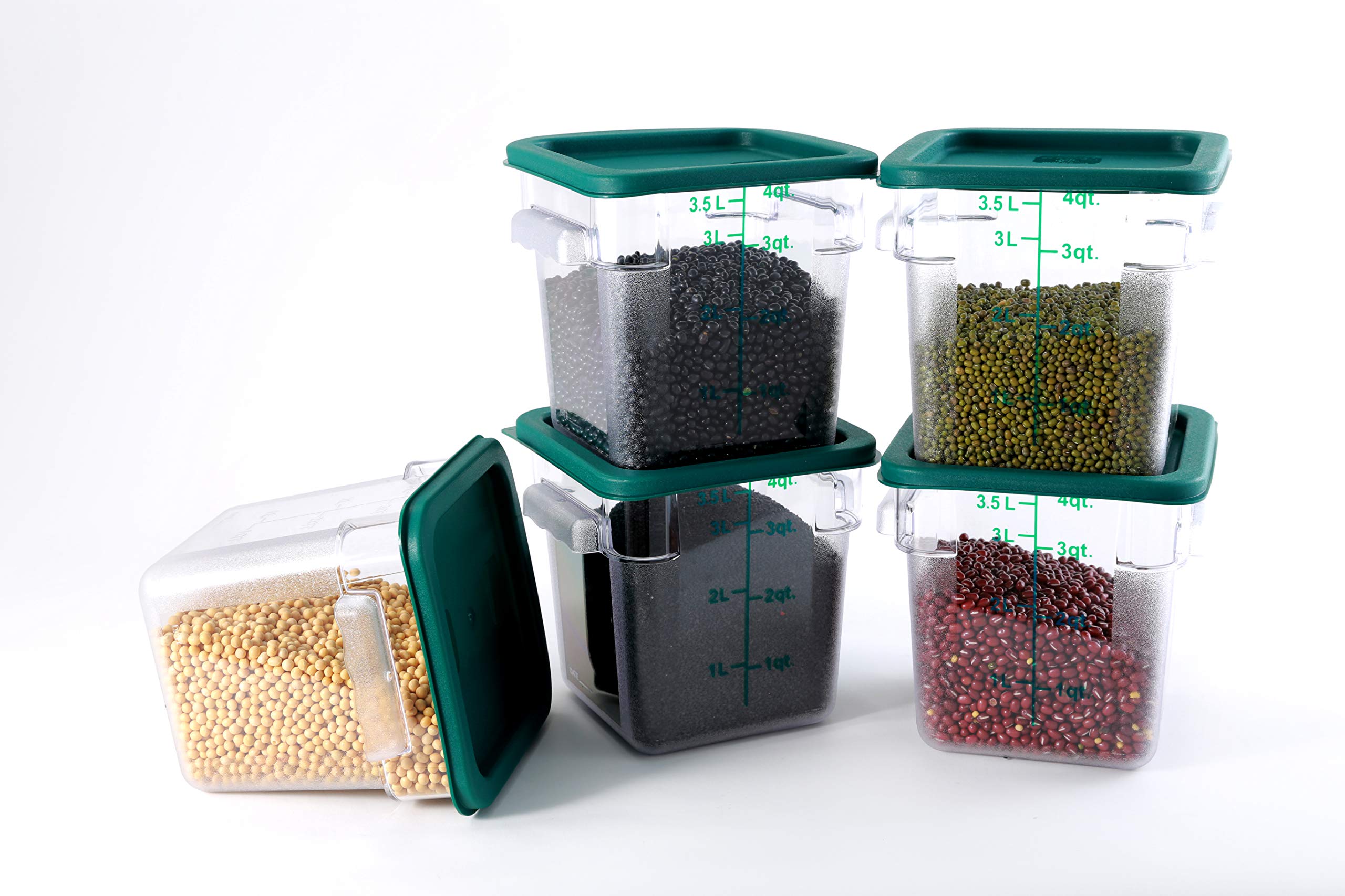 5-Pack Commercial Grade 4 Qt Square Food Storage Containers with Lids - BPA-Free Polycarbonate, Clear & Durable - Perfect for Meal Prep, Restaurant Use, and Bulk Food Storage
