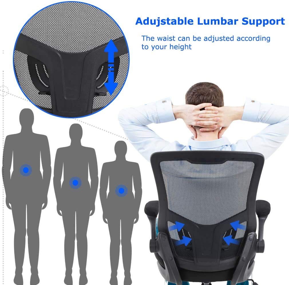 Ergonomic Office Chair with Lumbar Support - Adjustable Height, Flip-Up Arms & Swivel Rolling Design - Mid Back Mesh Computer Desk Chair for Home & Office Use - Perfect for Adults, Men & Women - Black