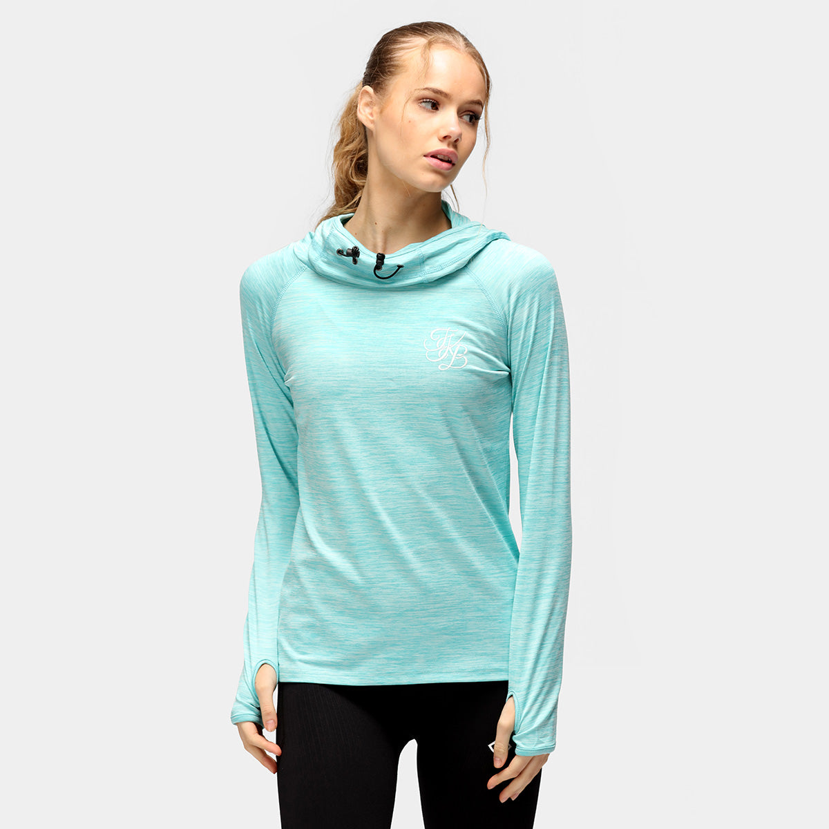 TKB Women's Ocean Blue Cowl Neck Hoodie - Soft Fleece Pullover Sweatshirt for Casual Wear & Outdoor Activities