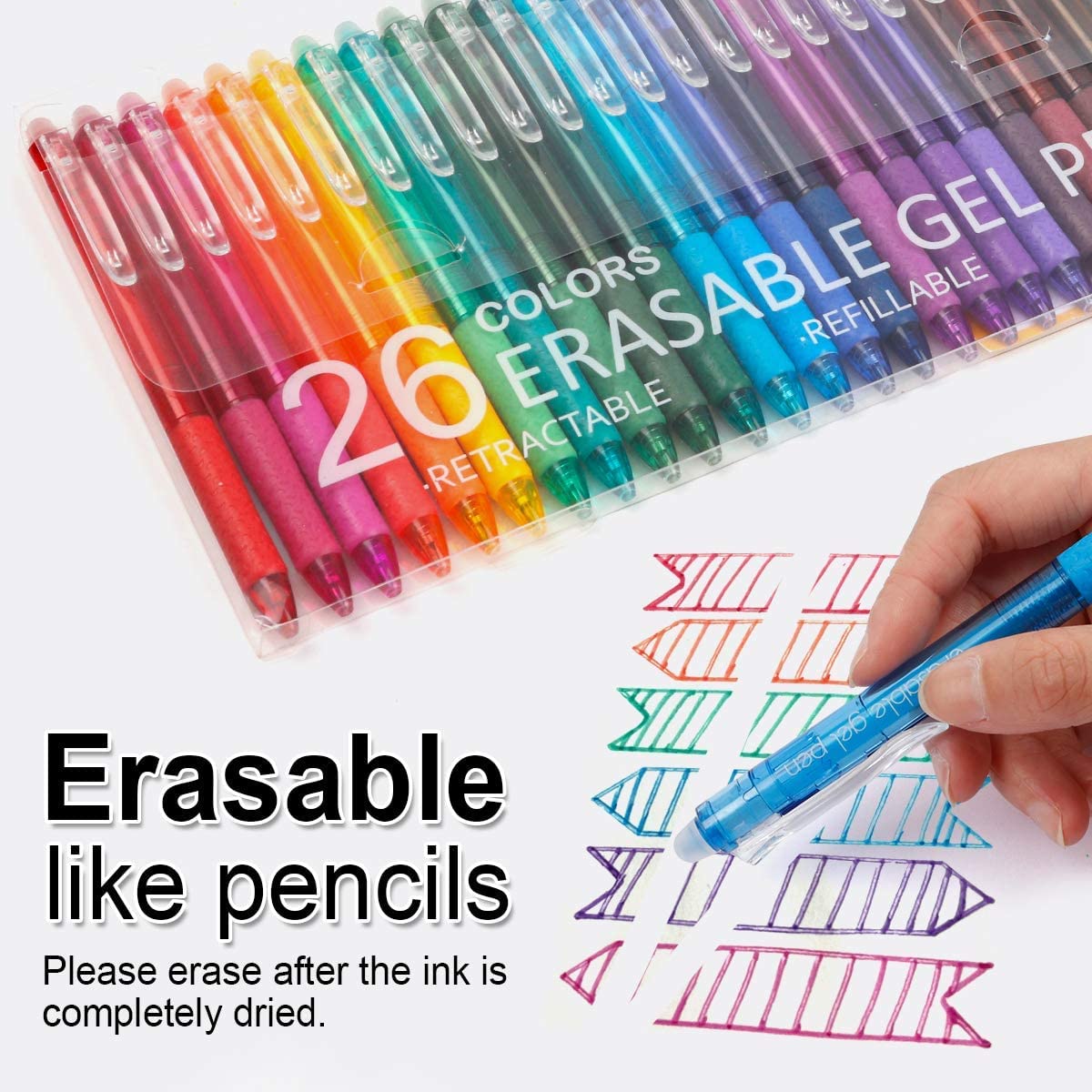 Vanstek 26 Colors Erasable Gel Pens with 26 Refills - Smooth Writing, No Smudge, Perfect for School, Office, Note Taking & Art Projects