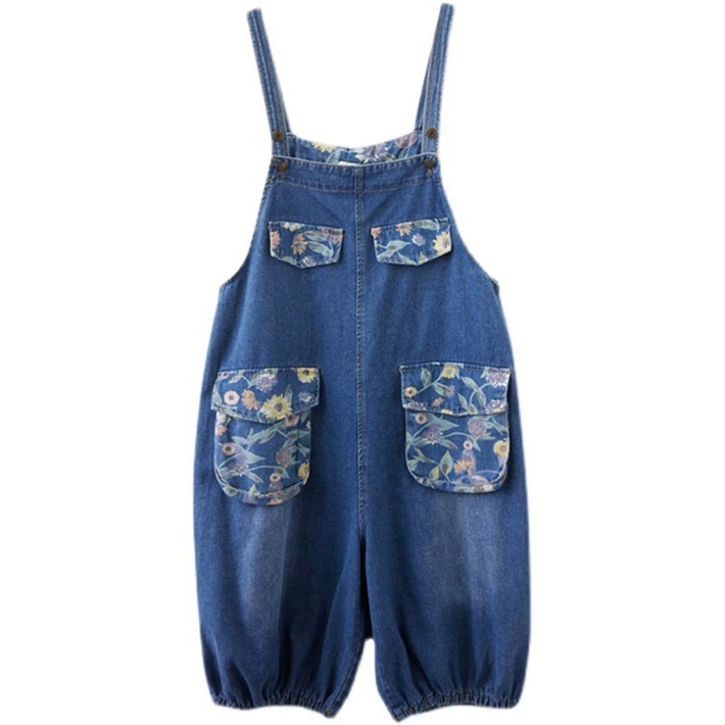 CRIOEVN Women's Denim Bib Overalls - Vintage Loose Fit Cropped Jumpsuit with Large Pockets | Retro Fashion for Casual Outings, Music Festivals & Streetwear Style