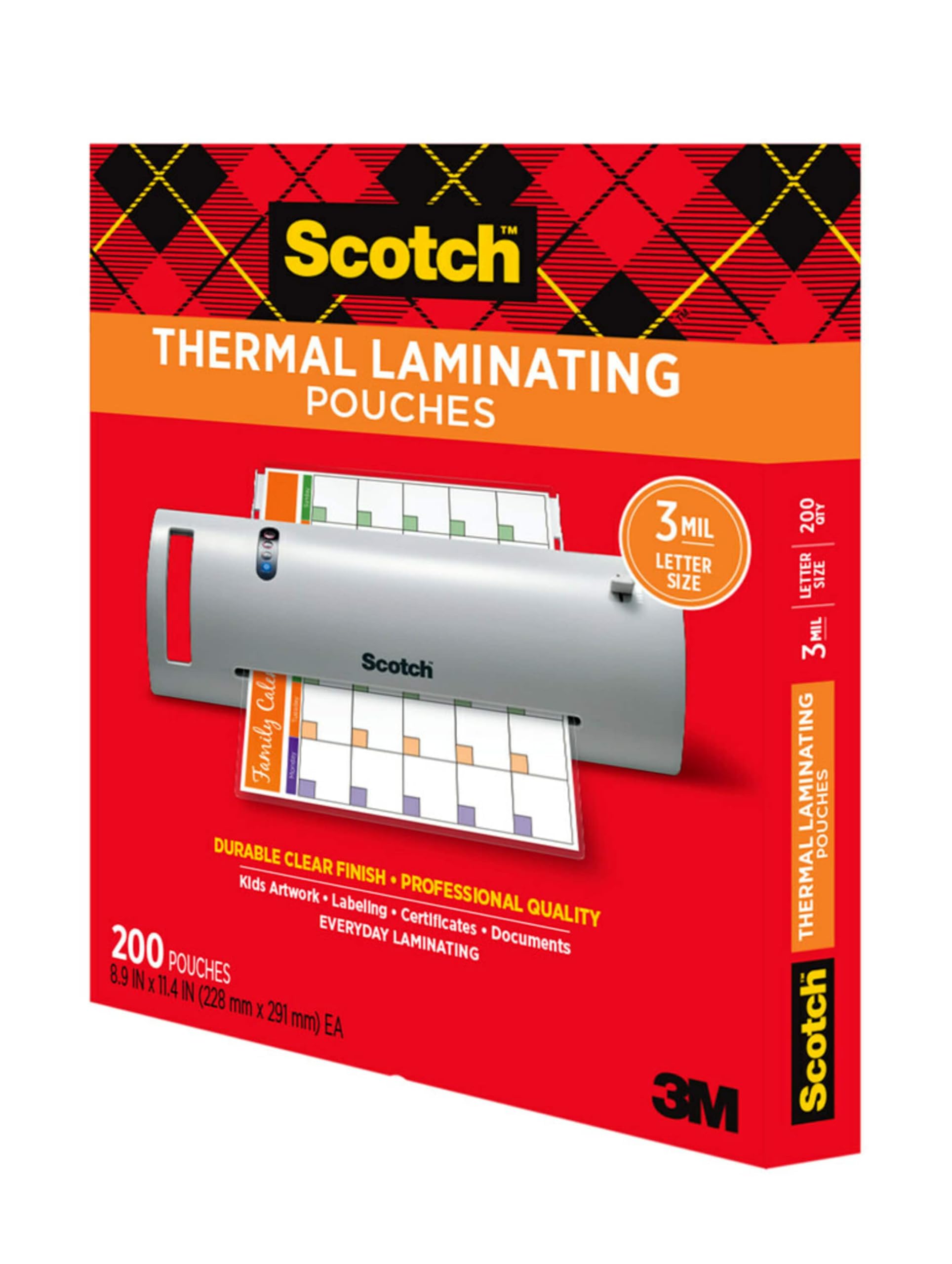 Scotch Thermal Laminating Pouches 200pk, 3mil Clear for Letter Size Paper - Perfect for Office & School Projects