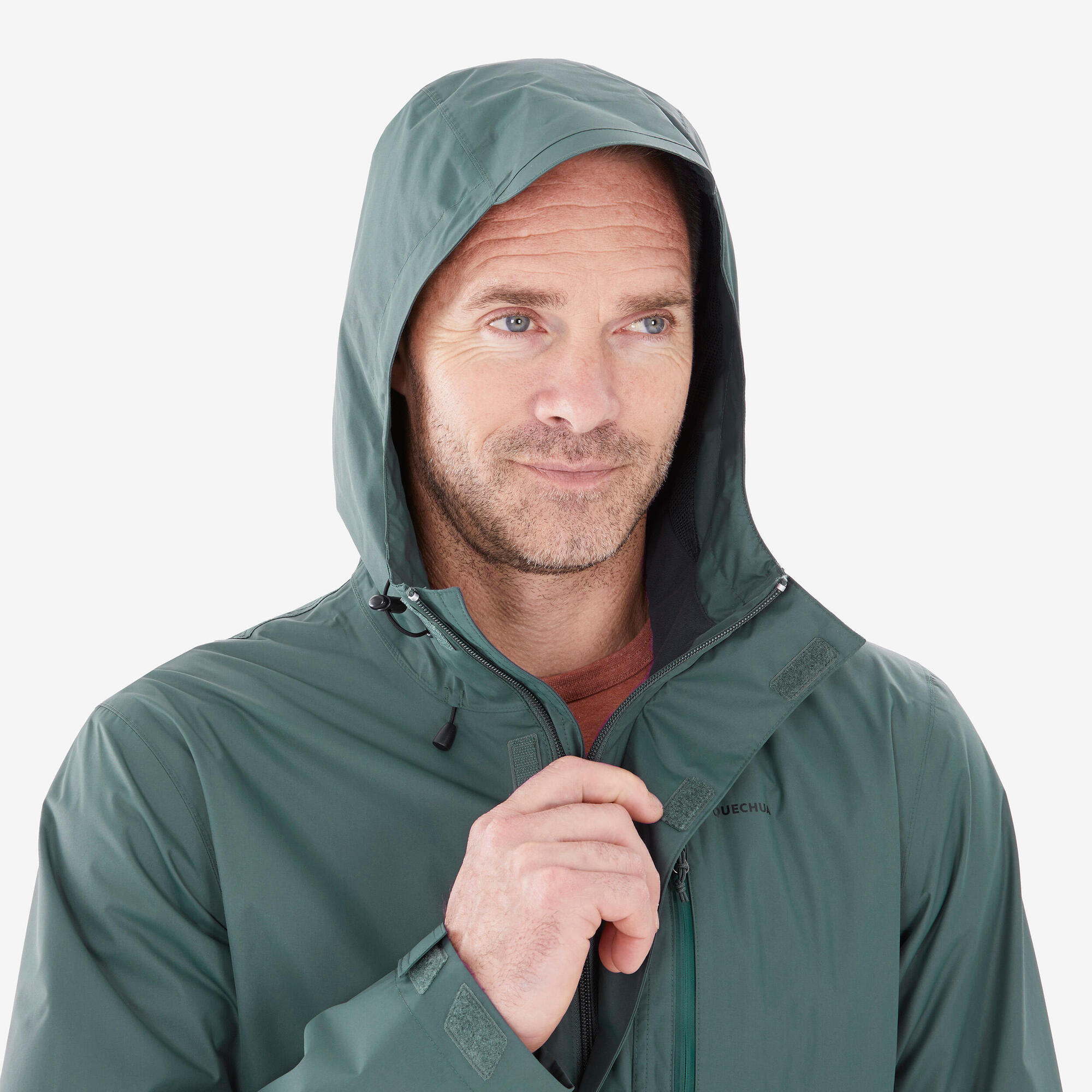 Quechua Men's NH500 Waterproof Rain Jacket - Lightweight Windproof Hiking Jacket for Outdoor Adventures & Travel
