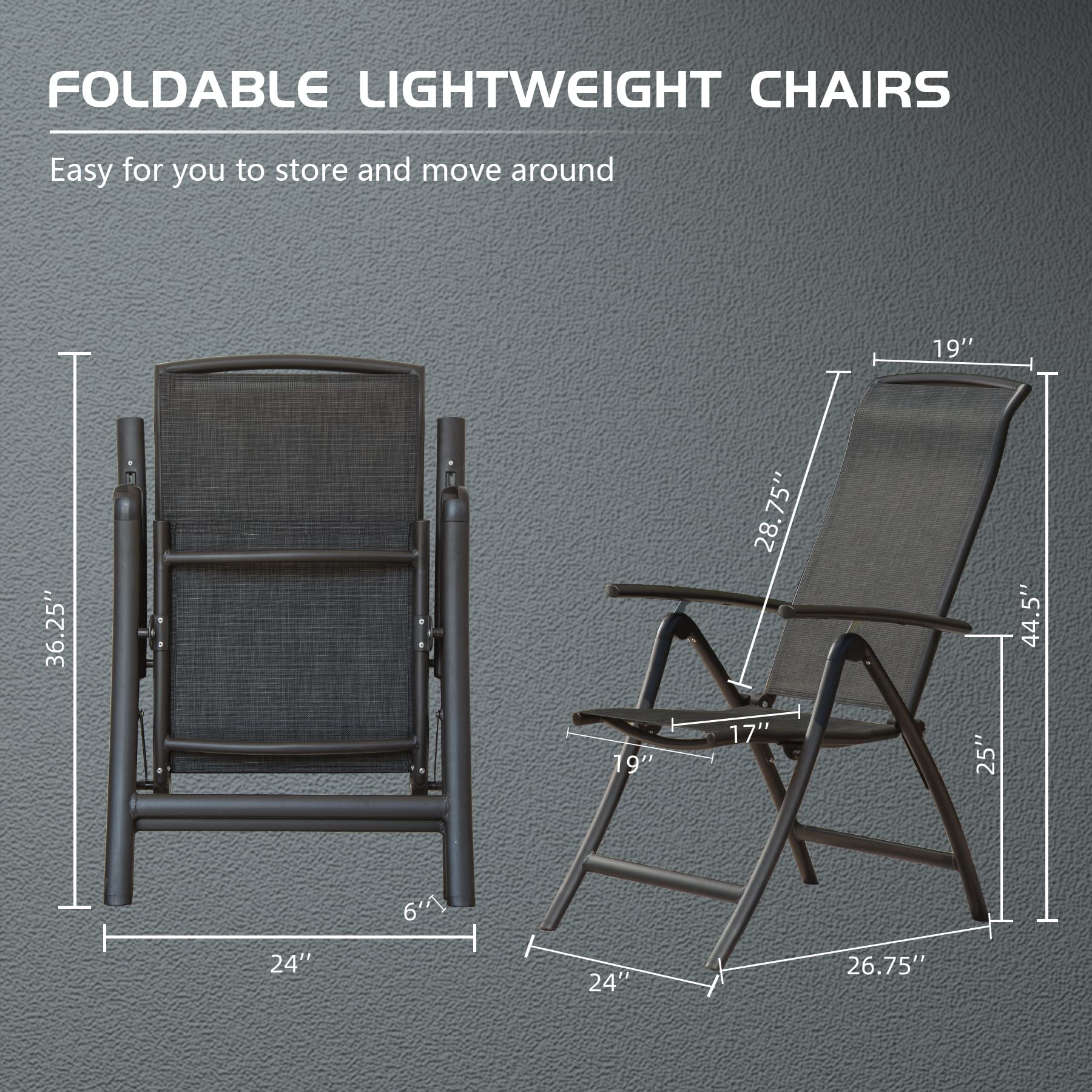Domi Patio 2-Pack Outdoor Sling Folding Chairs - Adjustable Reclining Camping Chairs with Armrests & High Backrest - Perfect for Backyard, Poolside, Beach & Patio Relaxation
